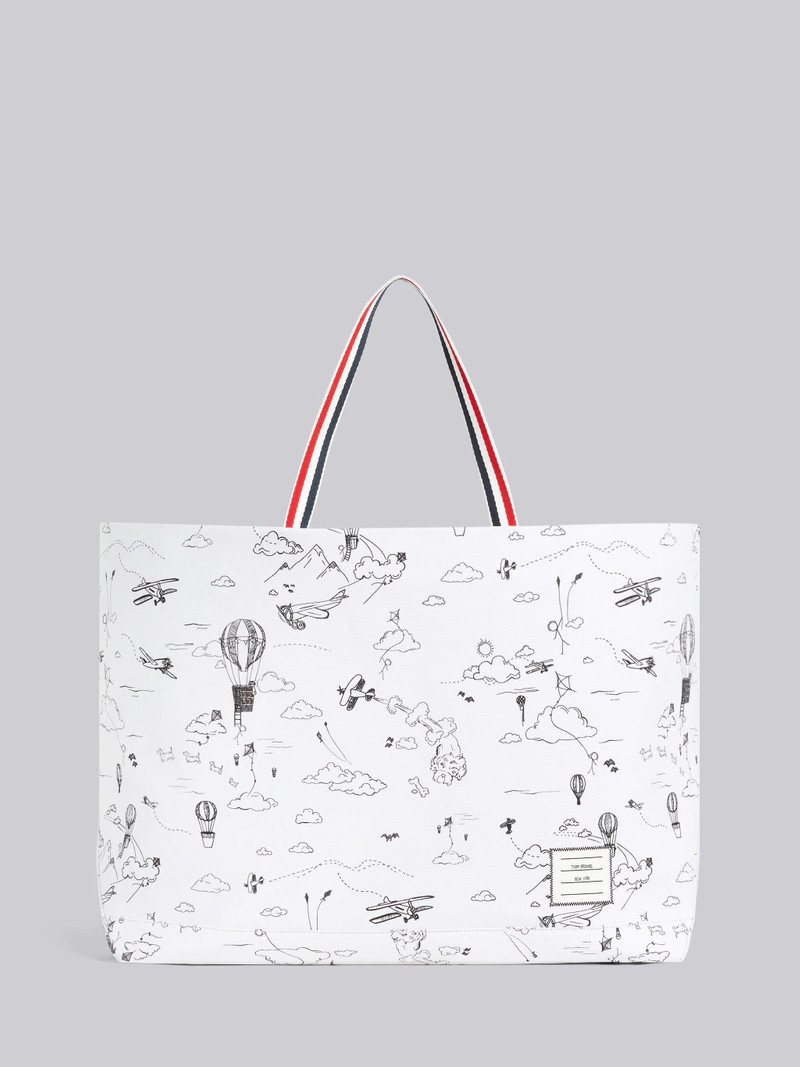 Black and White Cotton Canvas Sky Motif Drawstring Large Tool Tote 1