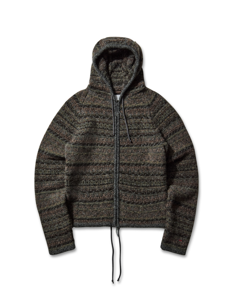 Fair Isle Felted Knit Zip Up Hoodie 9