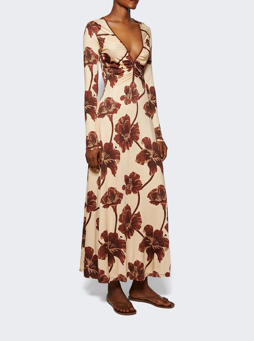Alma Bordada Ankle Dress Ecru And Chocolate - 2