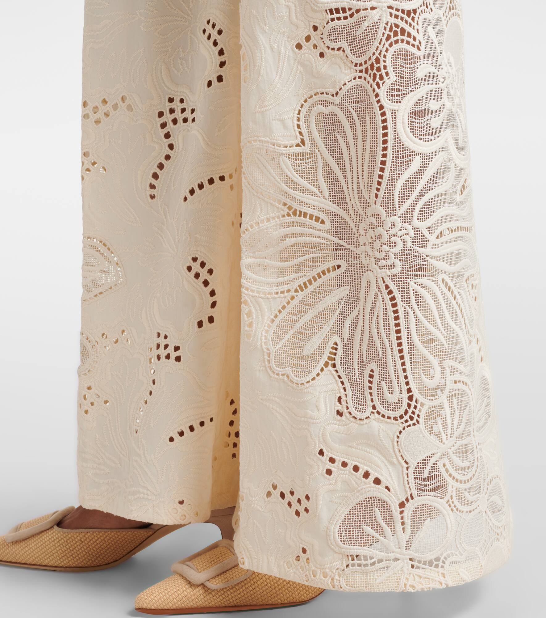 Embroidered high-rise wide-leg pants - 5