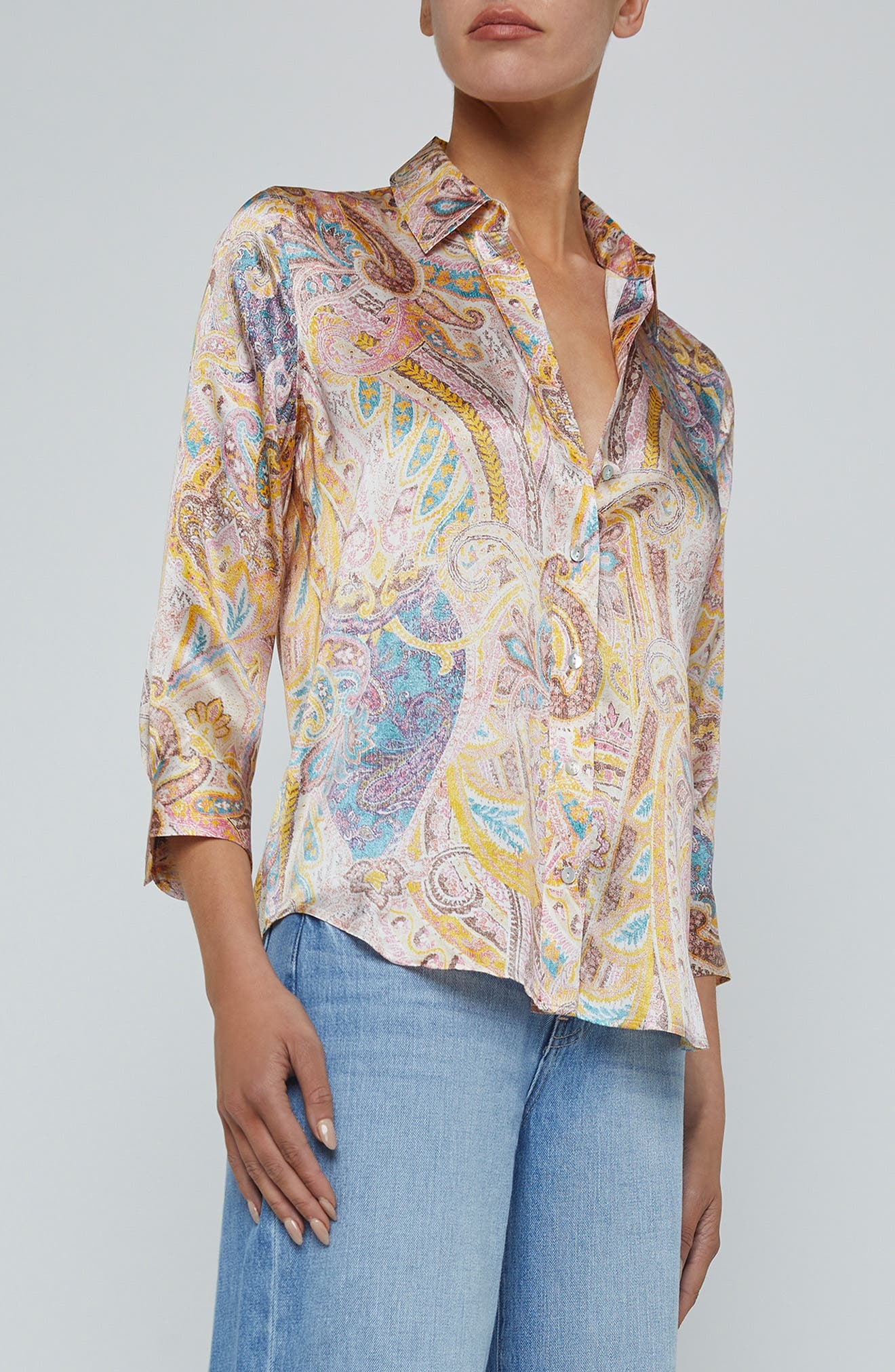 L'AGENCE Dani Silk Button-Up Shirt in Multi Western Paisley at Nordstrom - 1