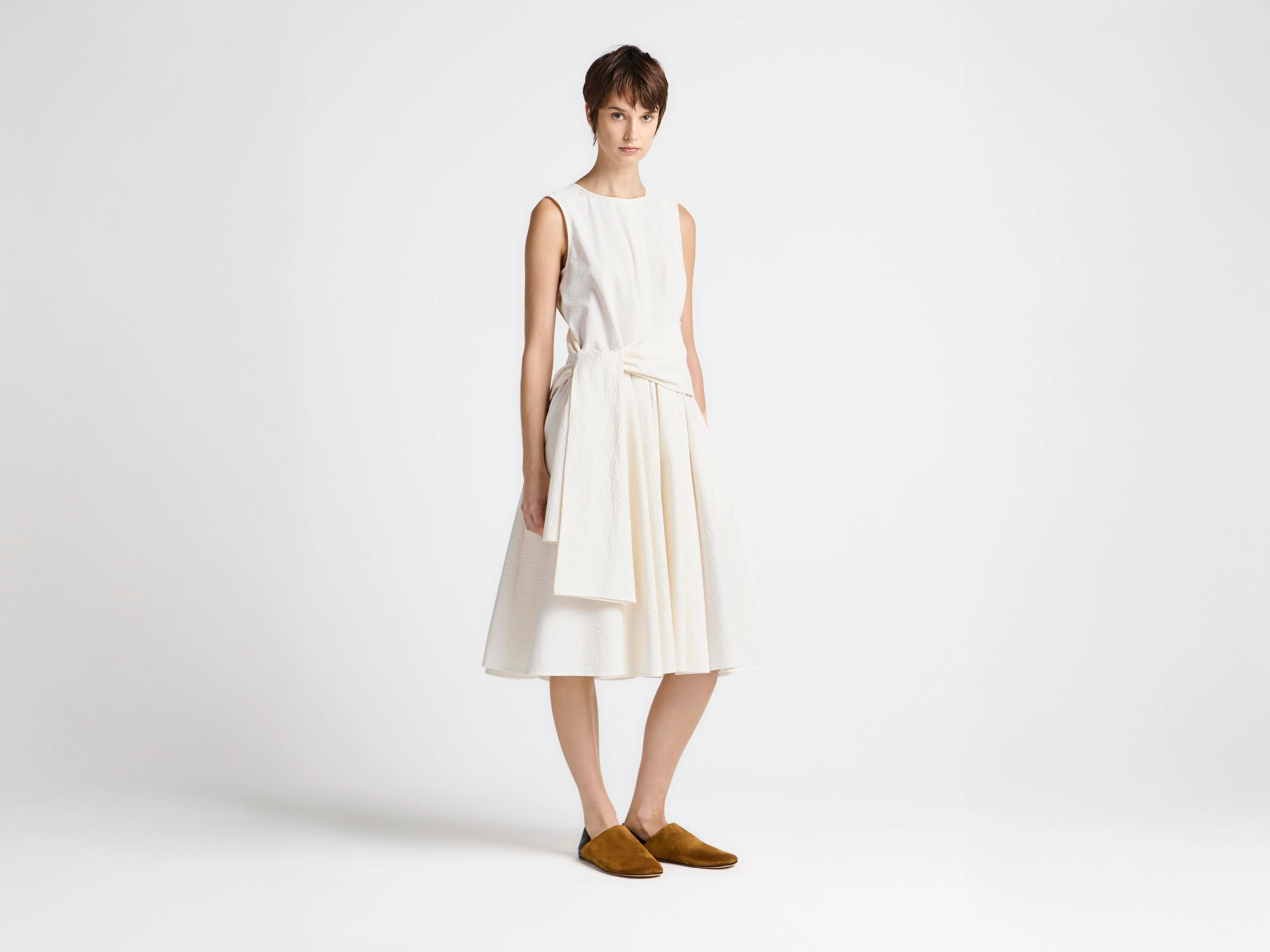 WOMENS CLOQUE DRESS IN IVORY - 1