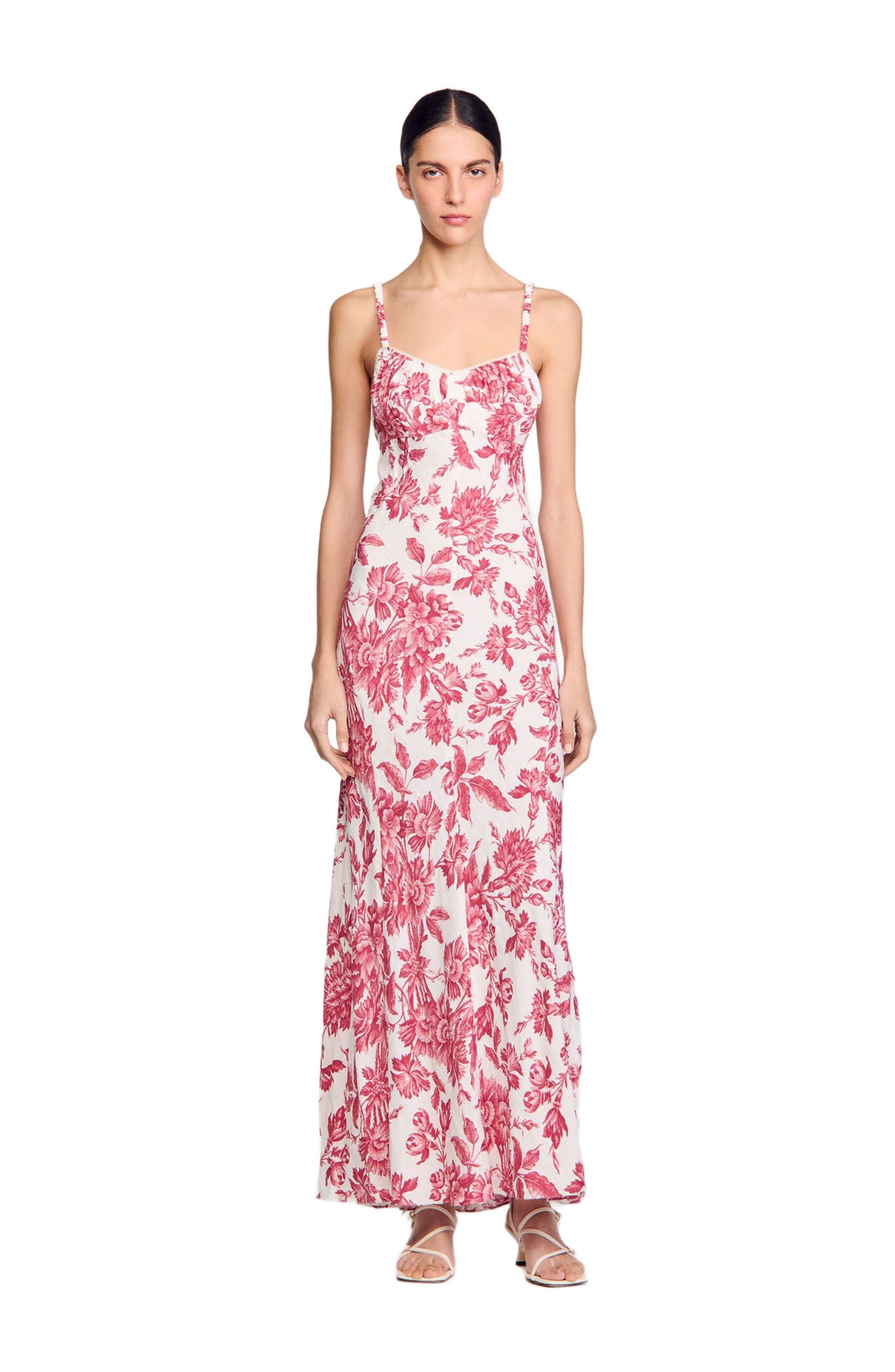 SANDRO Floral print maxi dress in White /Red at Nordstrom - 4