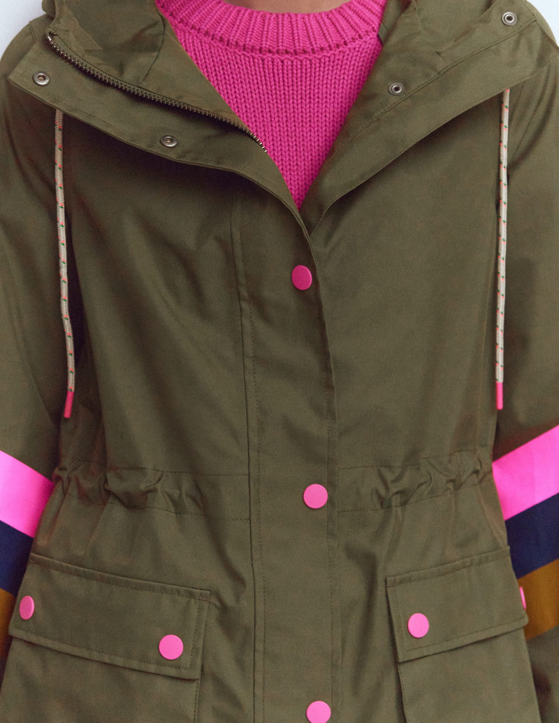 Striped Longline Rain Mac-Woodland Green Stripe 3