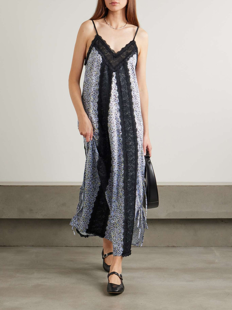 KIKA VARGAS Sunita tie-detailed lace-trimmed leopard-print stretch-satin maxi dress Blue outlook