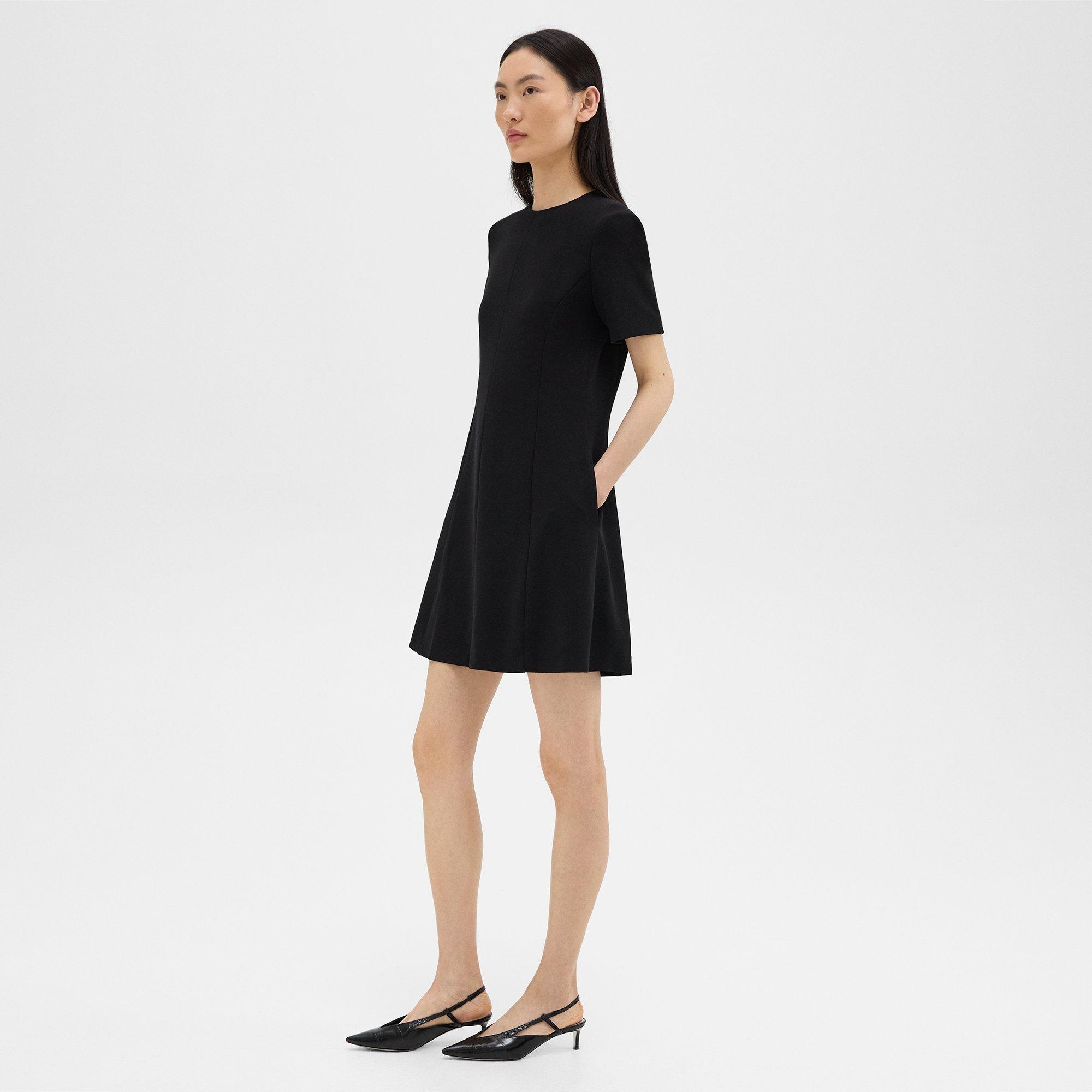 Flared Short-Sleeve Dress in Admiral Crepe - 3