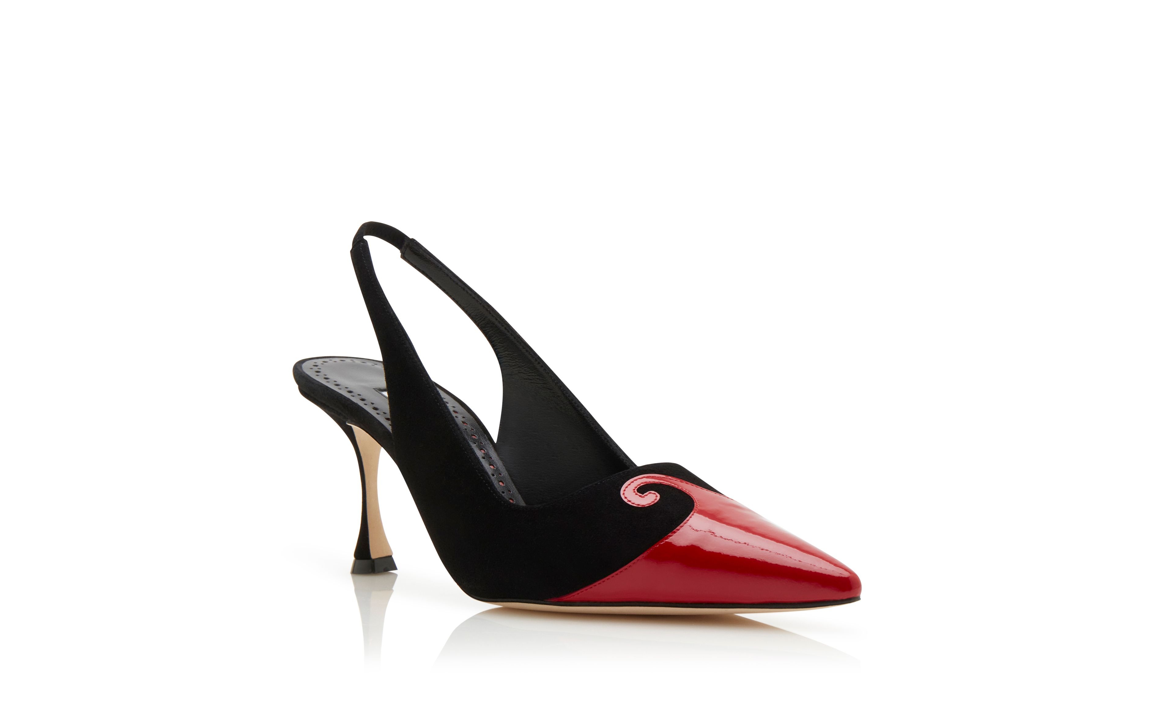 Black and Red Suede Swirl Detail Pumps - 3