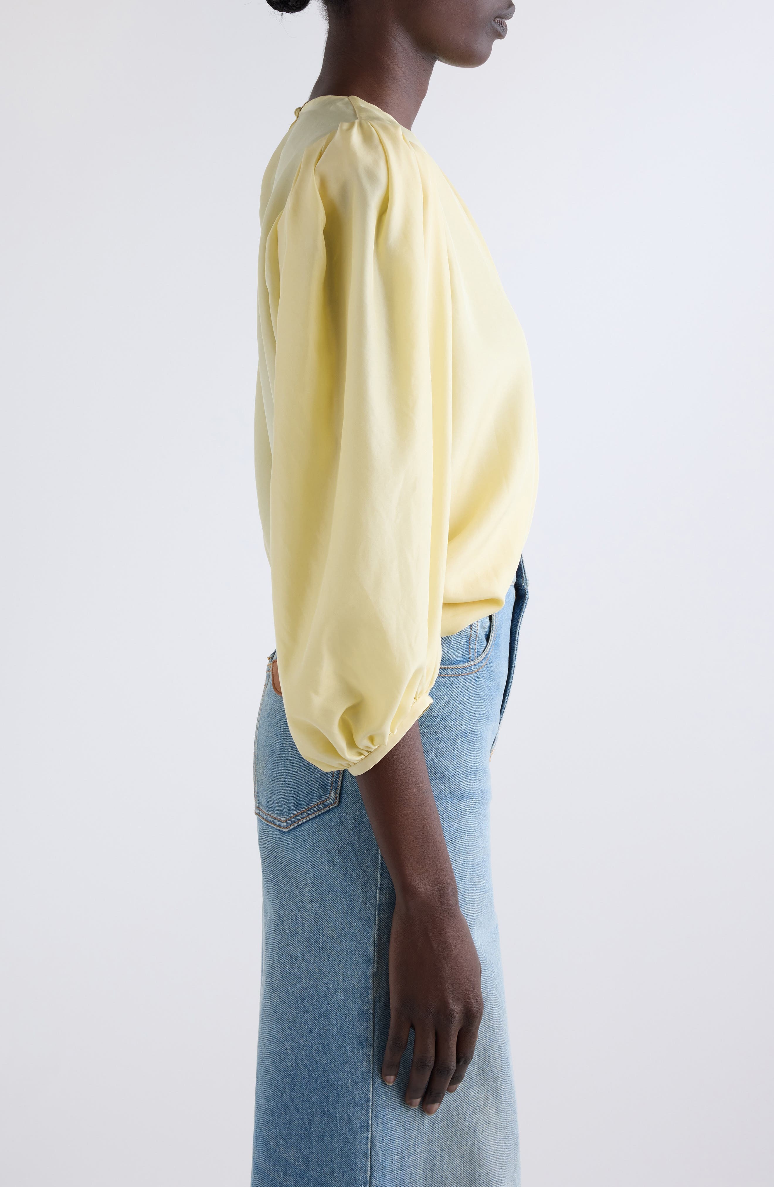 Chloé Draped Crop Top in Powder Yellow at Nordstrom - 4