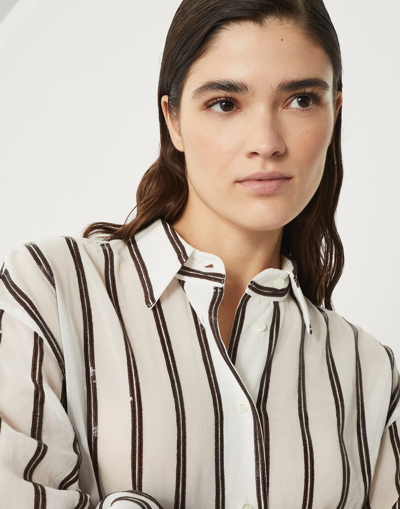 Cotton organza shirt with dazzling stripe embroidery 3