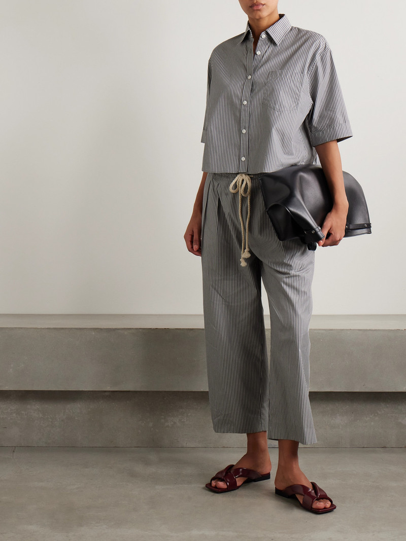 MARIA McMANUS Cropped Pleated Striped Organic Cotton Wide-leg Pants outlook
