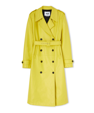 MSGM Solid color double-breasted faux leather trench coat outlook