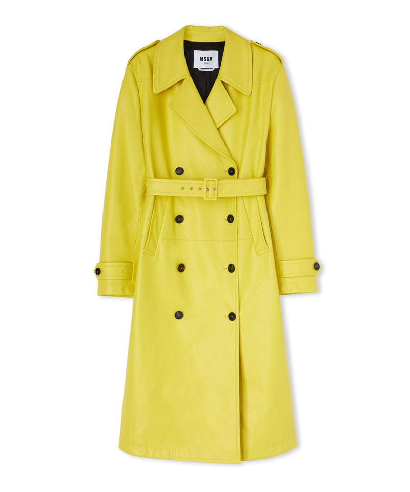 MSGM Solid color double-breasted faux leather trench coat outlook