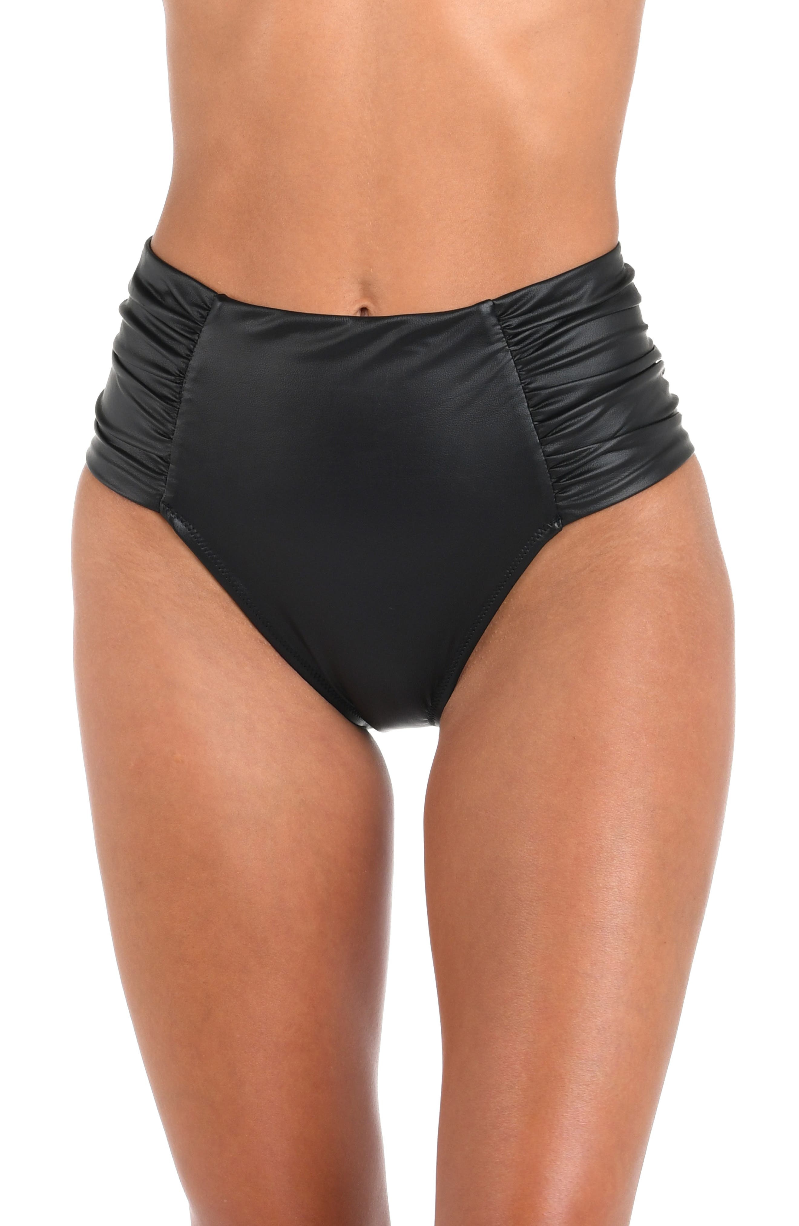 L'AGENCE Vanessa Luxe Faux Leather High Waist Bikini Bottoms in Black at Nordstrom - 1