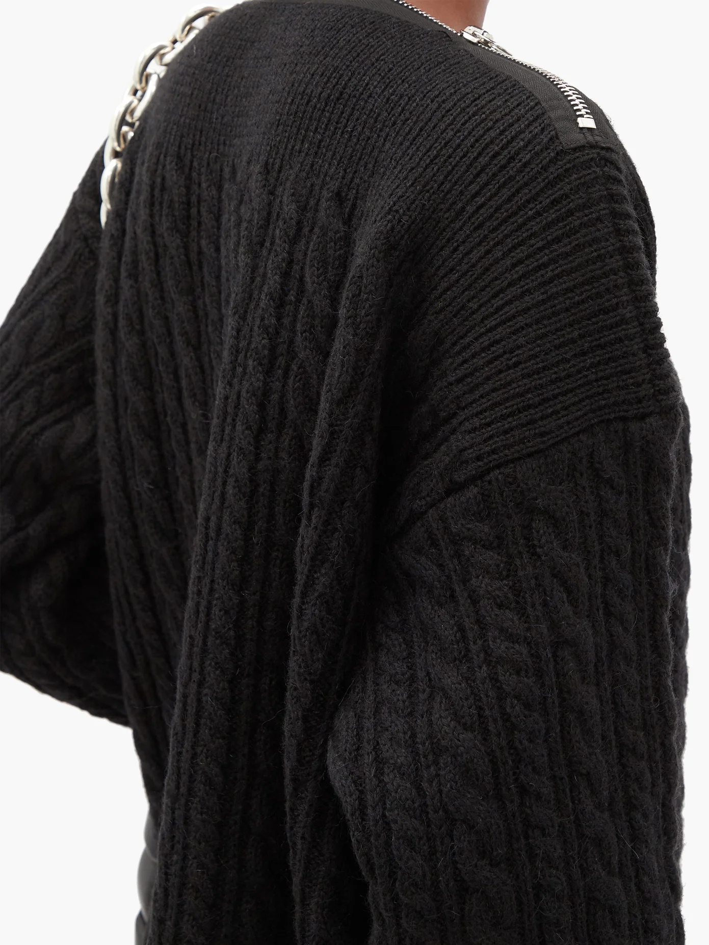 Zipped-neckline cable-knit wool sweater - 3