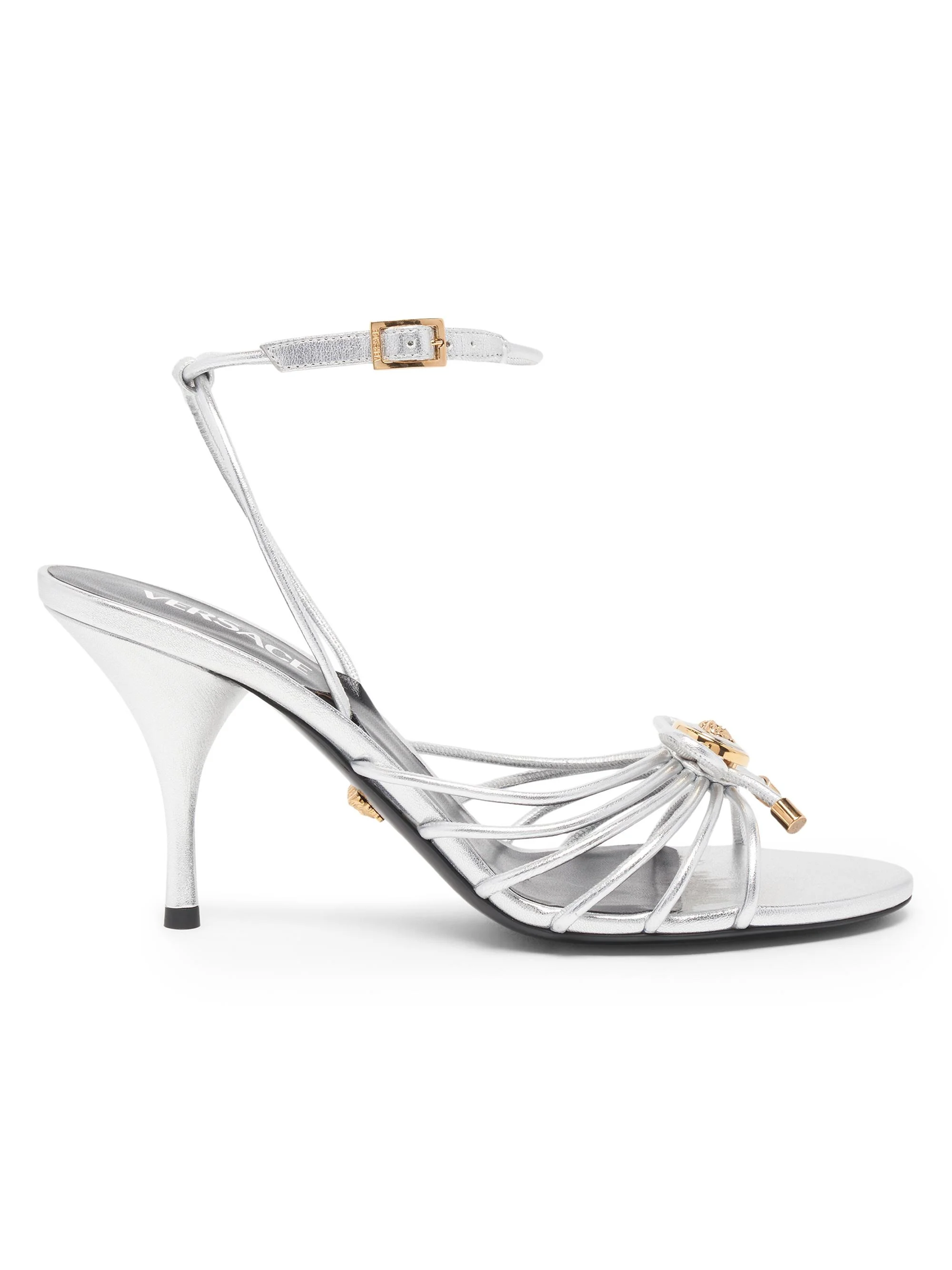 Women's 85MM Opera Bow Leather Sandals - Silver Versace Gold - 1