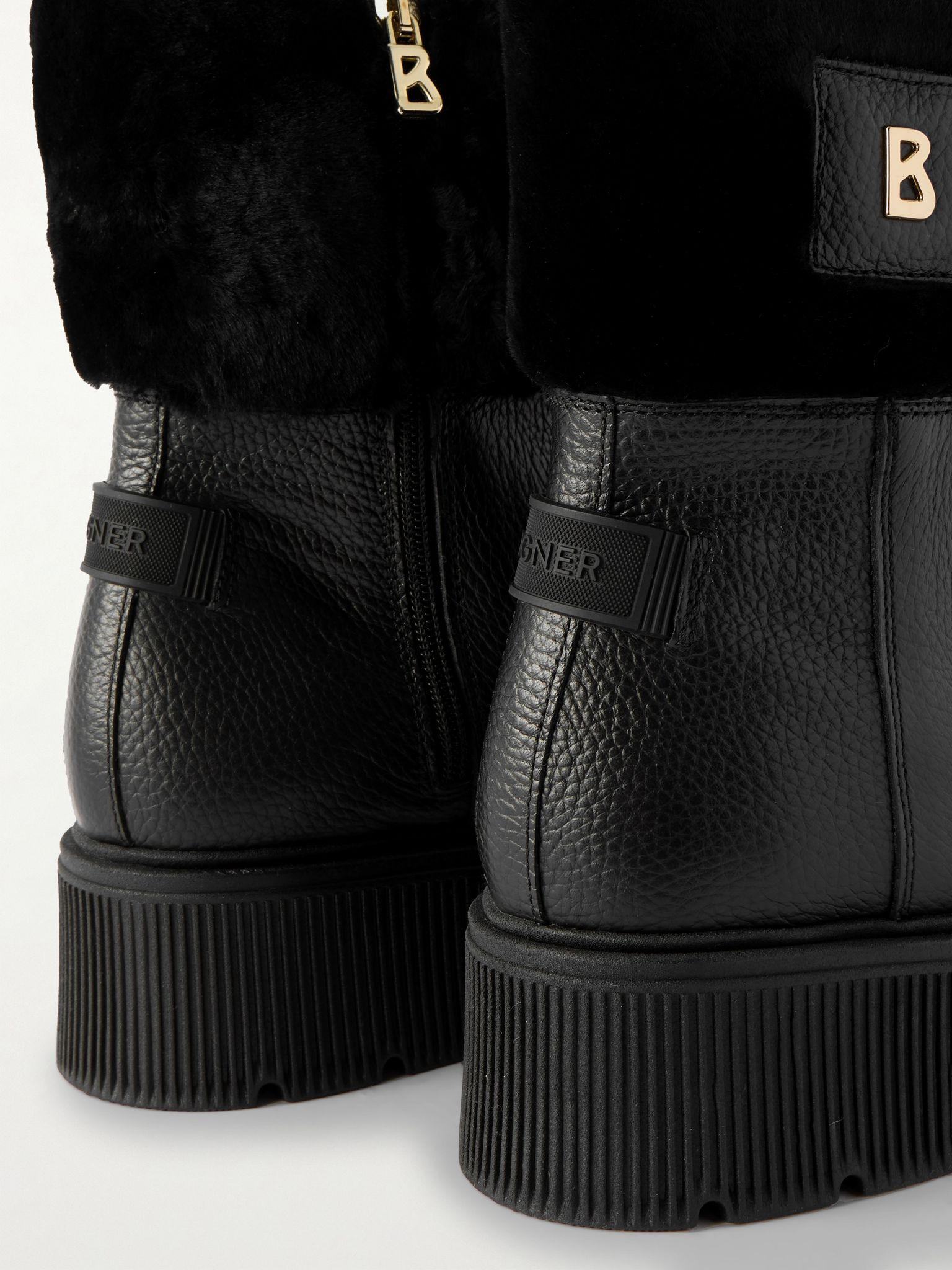 Turin 6 shearling-trimmed textured-leather ankle boots Black - 4