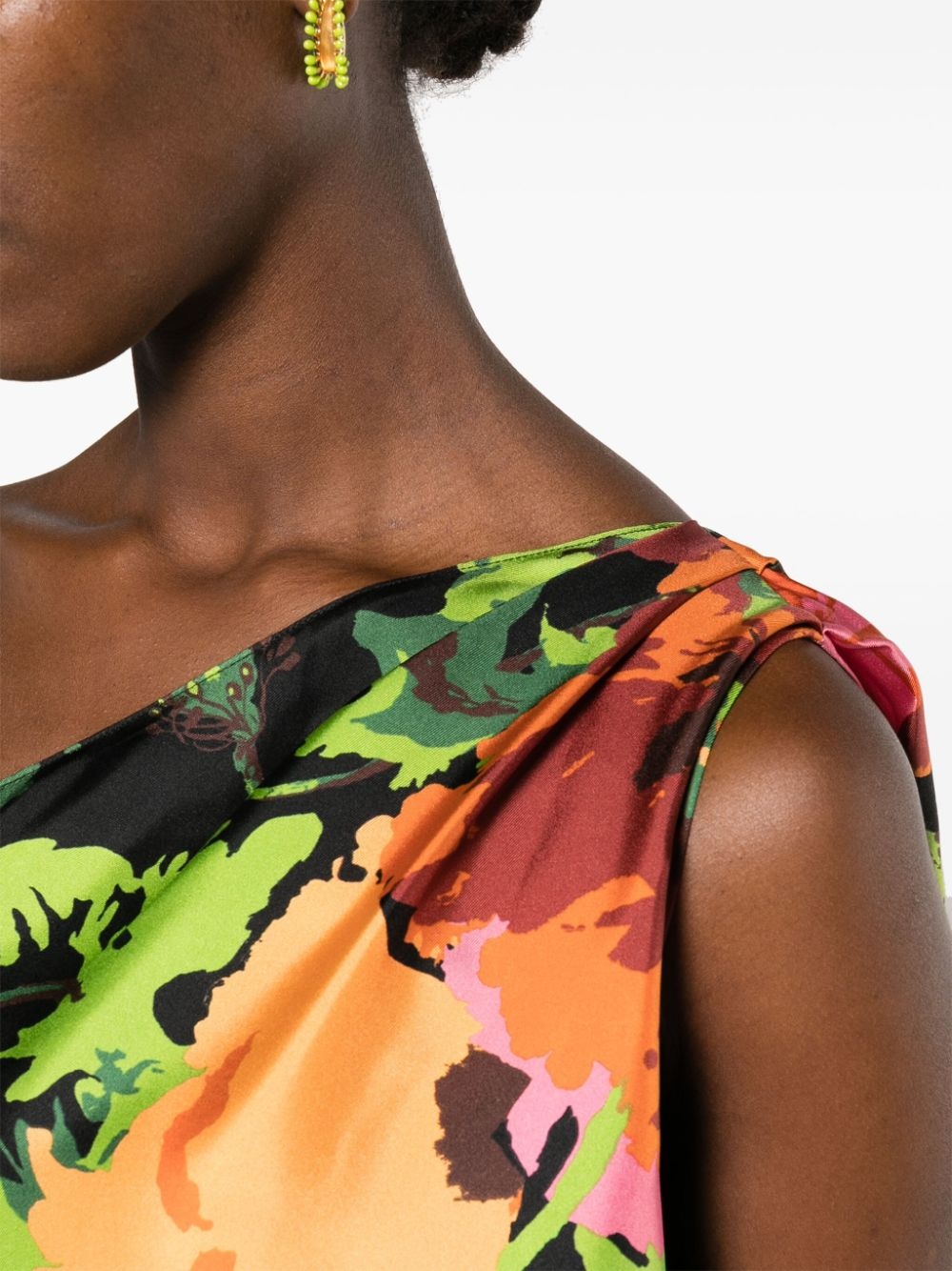 floral-print one shoulder dress - 5