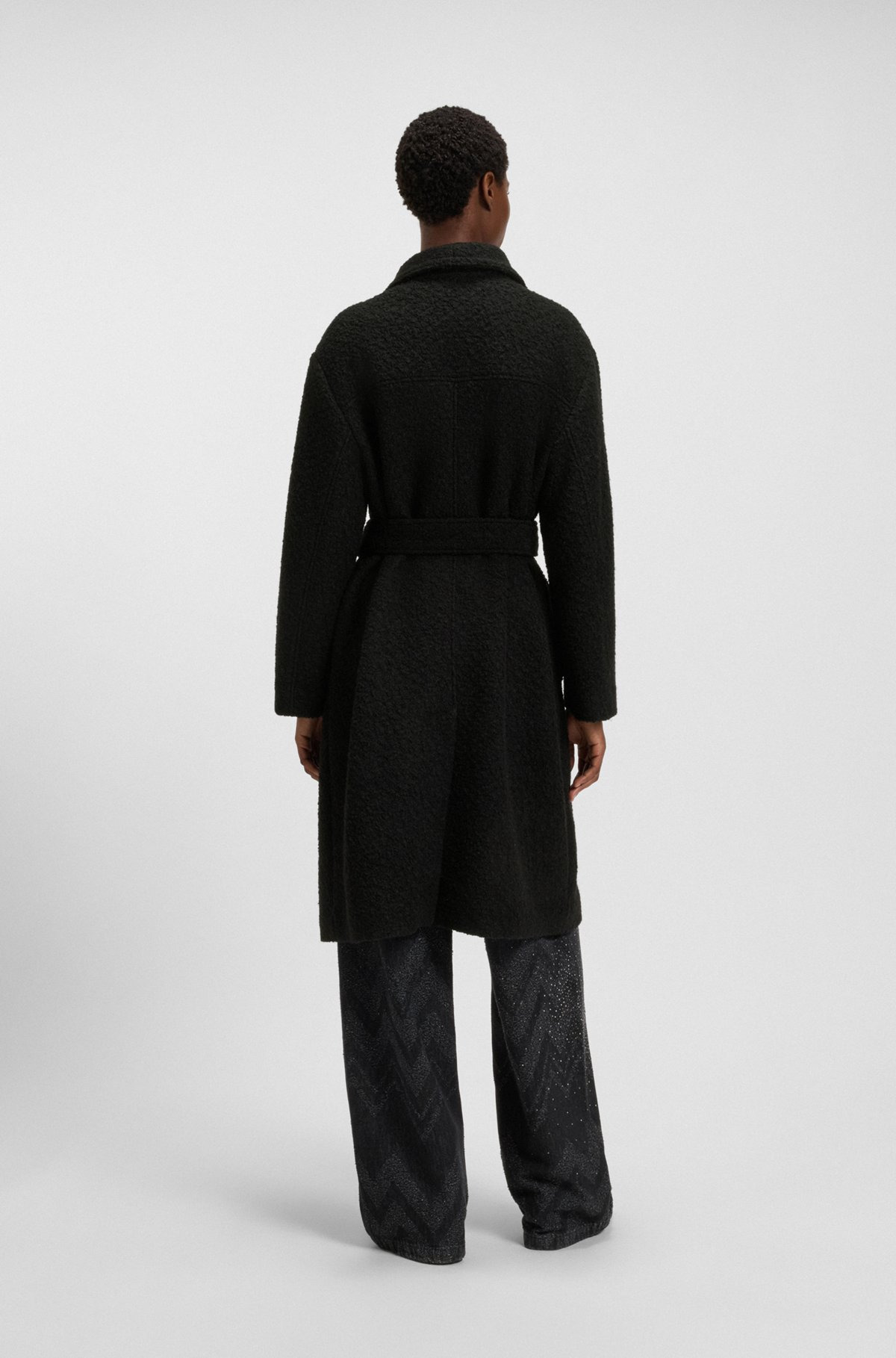BOUCLÉ COAT WITH BELT AND STAND COLLAR - 4
