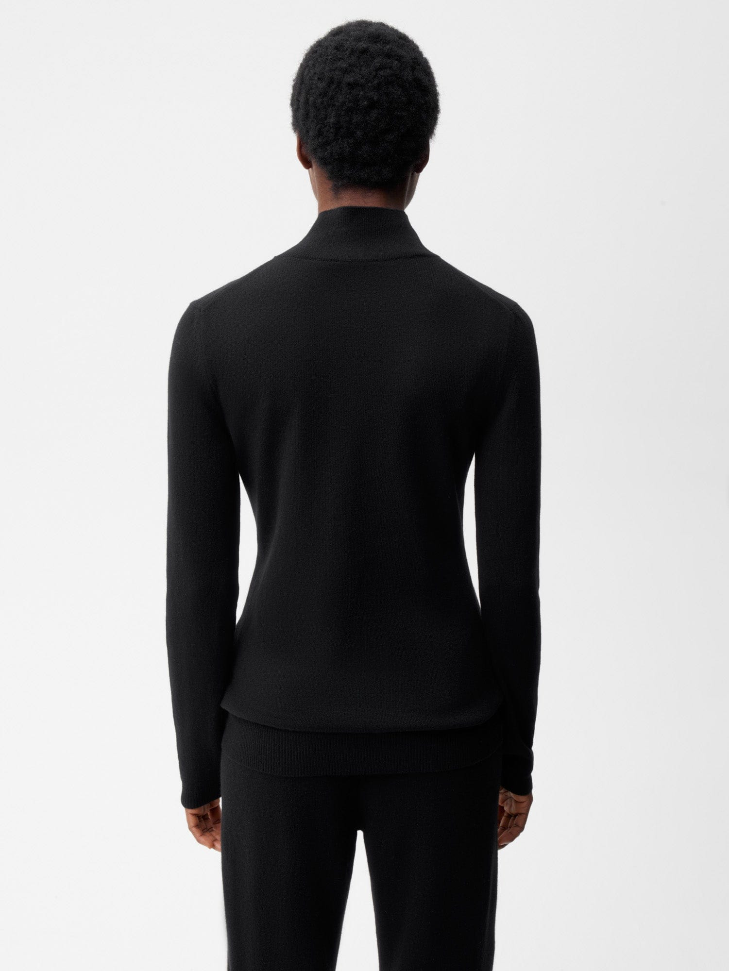 Women's Recycled Cashmere Fitted Turtleneck Top - Black - 3