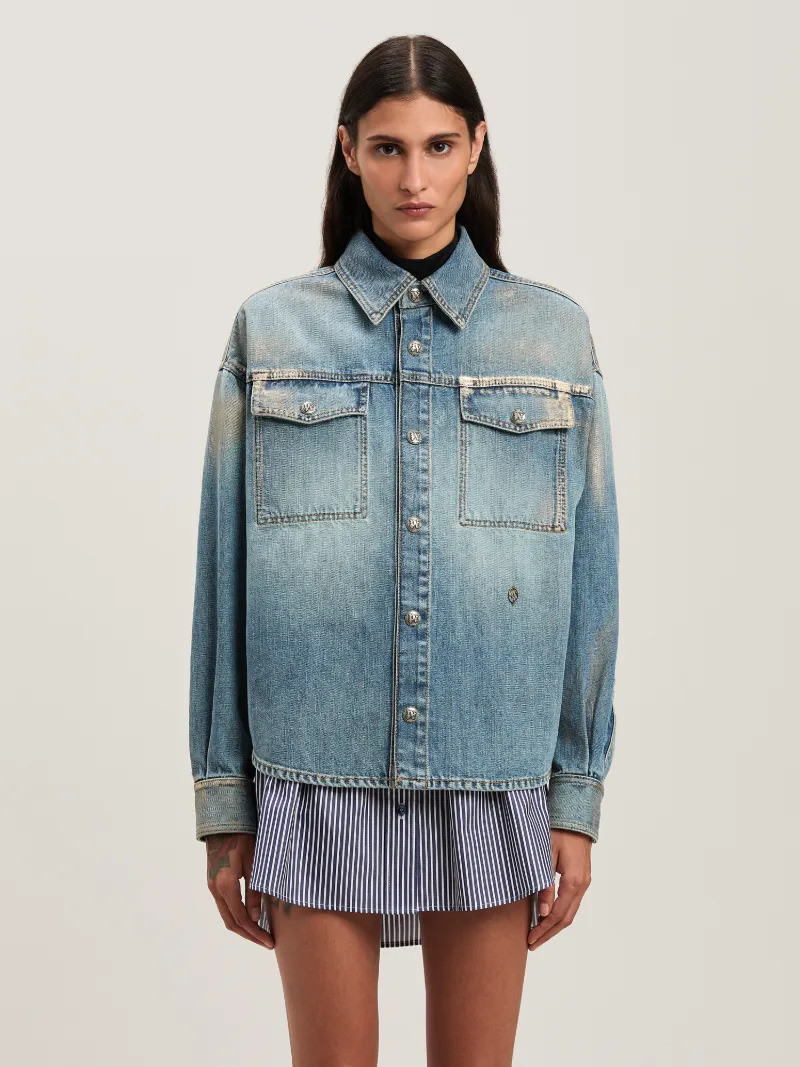 Metal brushed cargo denim pants 6