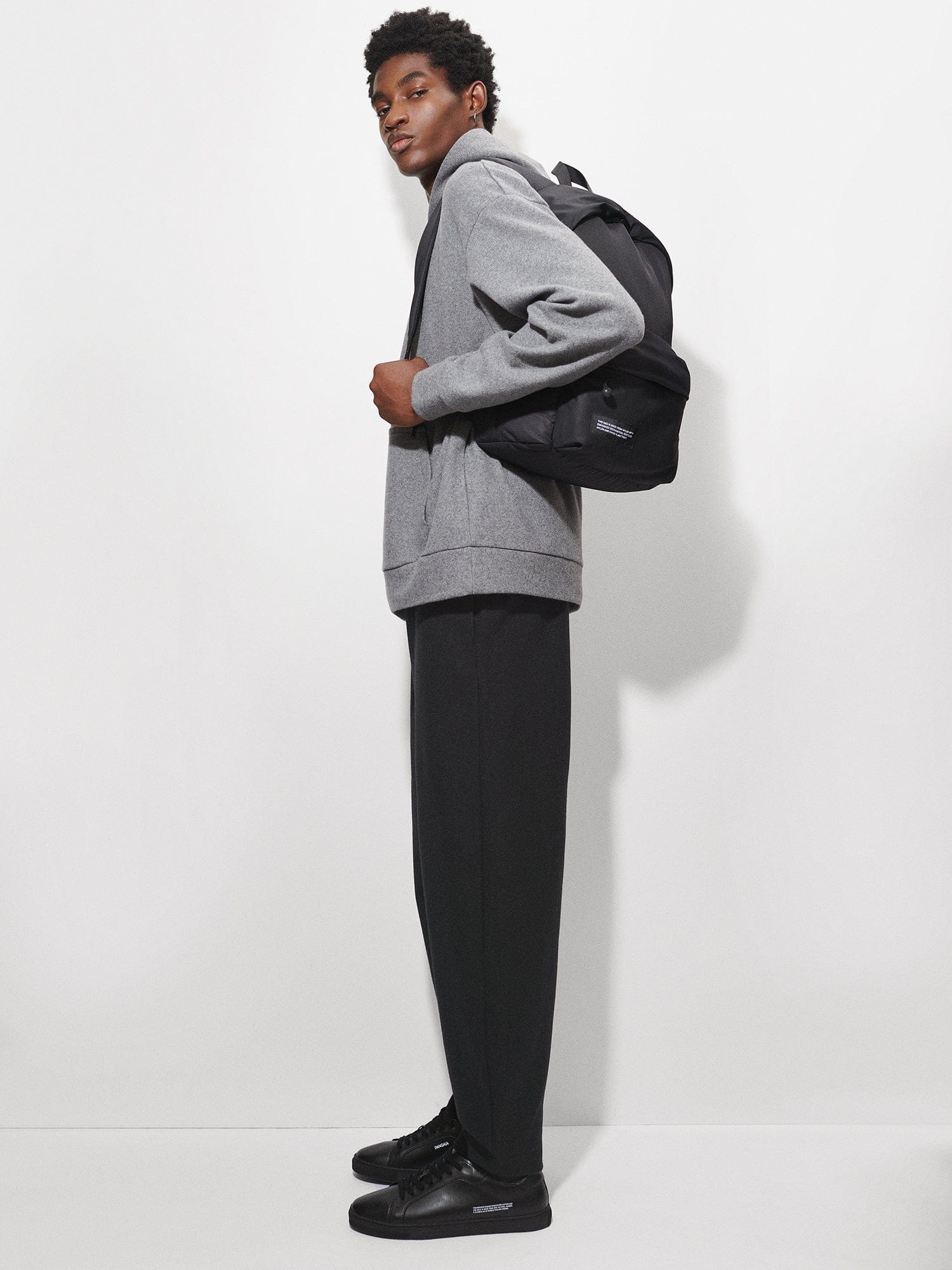 Mens Recycled Wool Jersey Barrel-Leg Track Pants - Black - 3