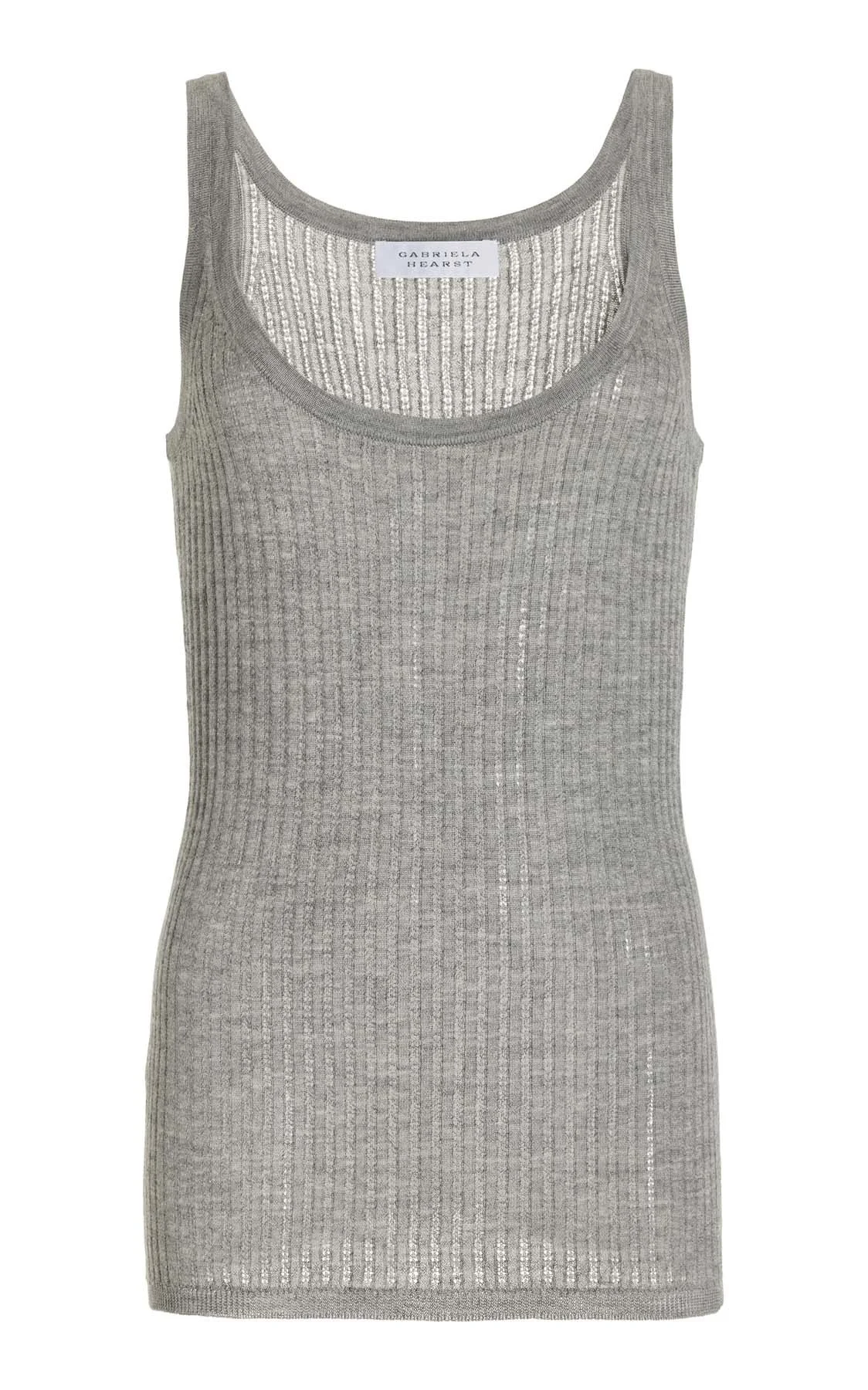 Nevin Pointelle Tank in Heather Grey Silk Cashmere - 1