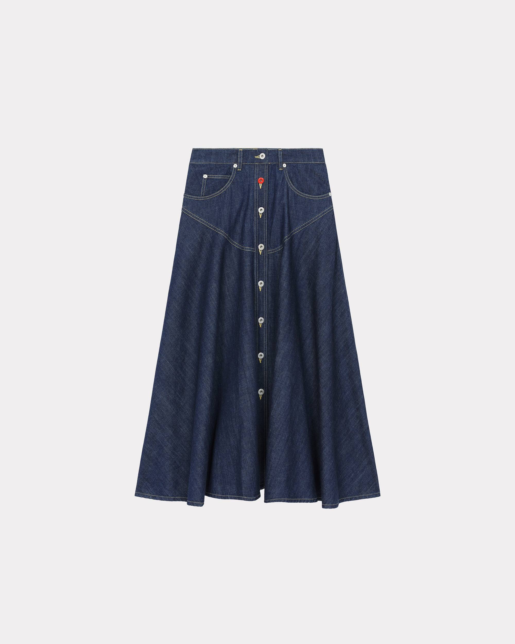 Long flared denim skirt - 1