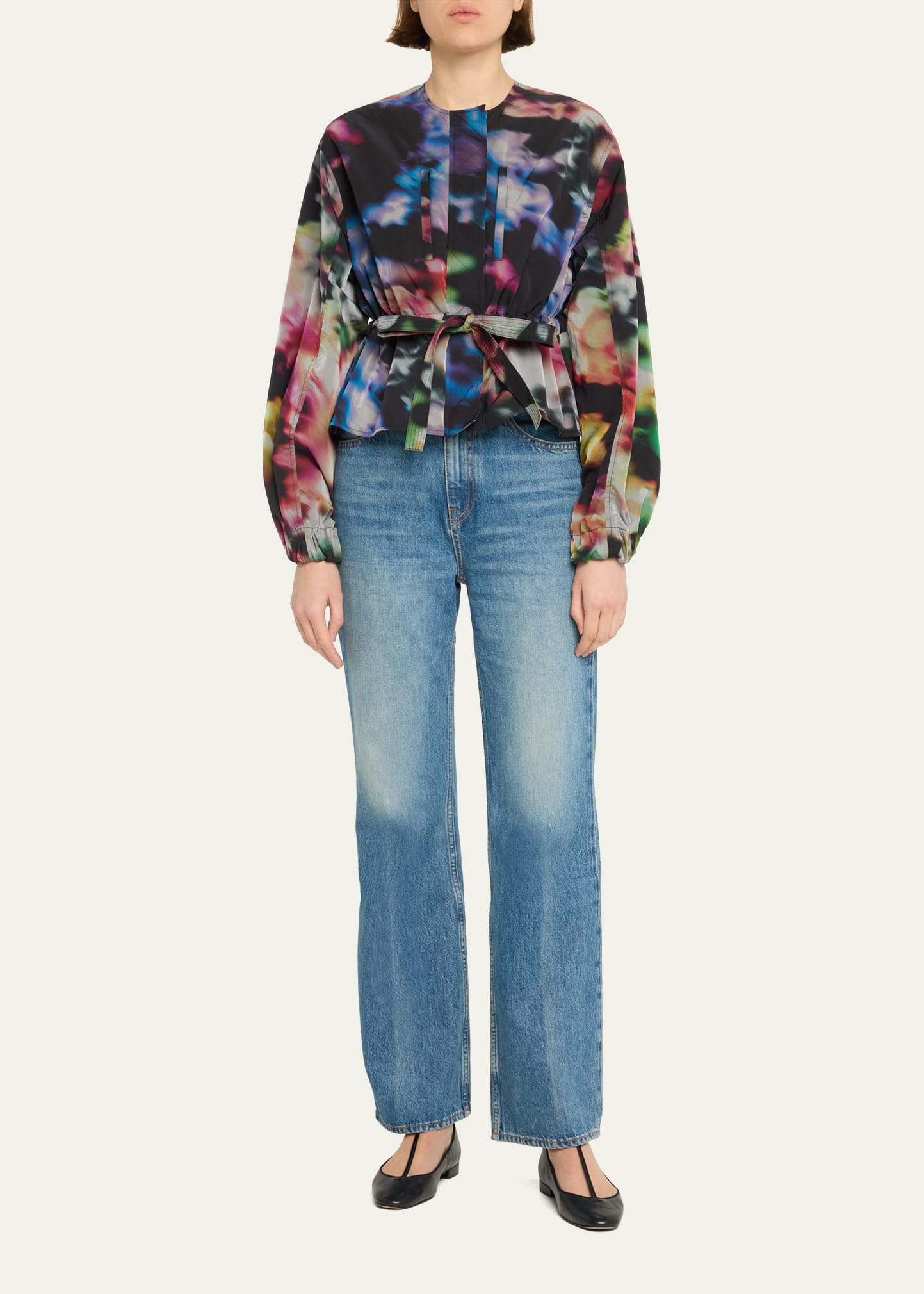 Alair Belted Printed Puff-Sleeve Jacket - 2