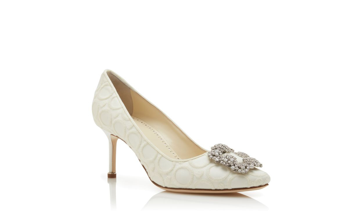 White Silk Jewel Buckle Pumps - 3