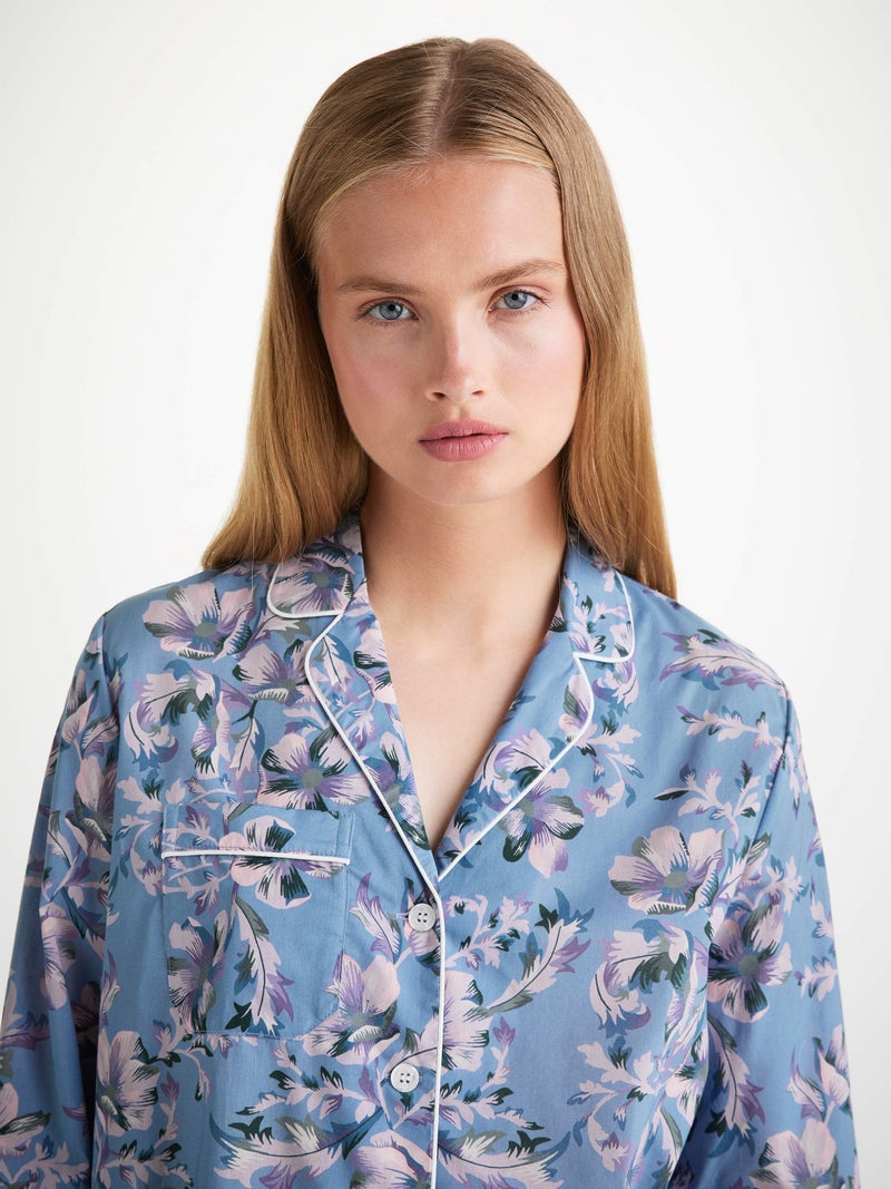 Women's Pajamas Cotton Batiste Blue Wildflower Print - 2