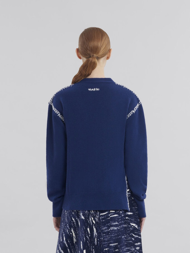 BLUE WOOL-CASHMERE CARDIGAN WITH MARNI MENDING 3