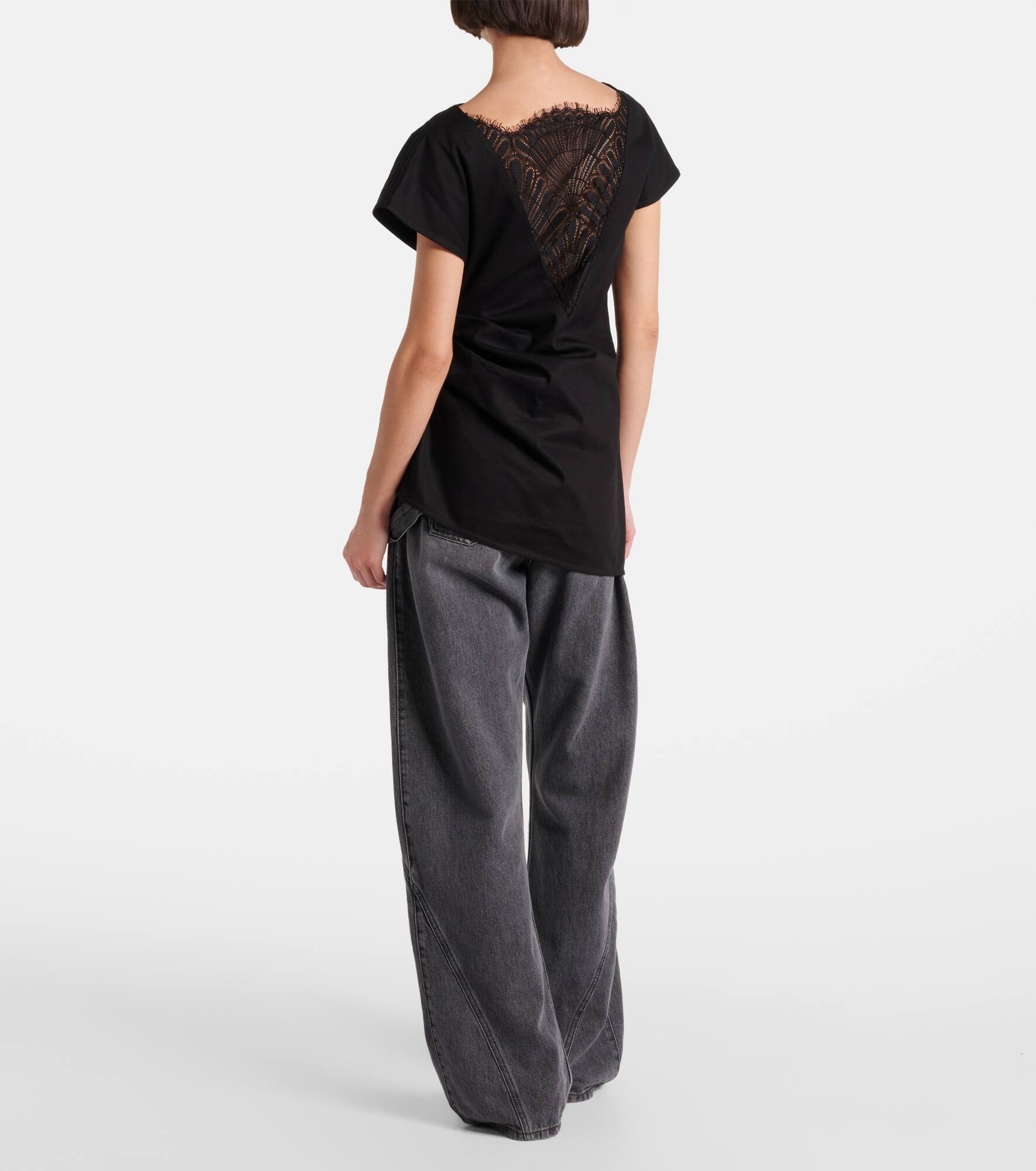 Lace-trimmed asymmetric cotton top - 3