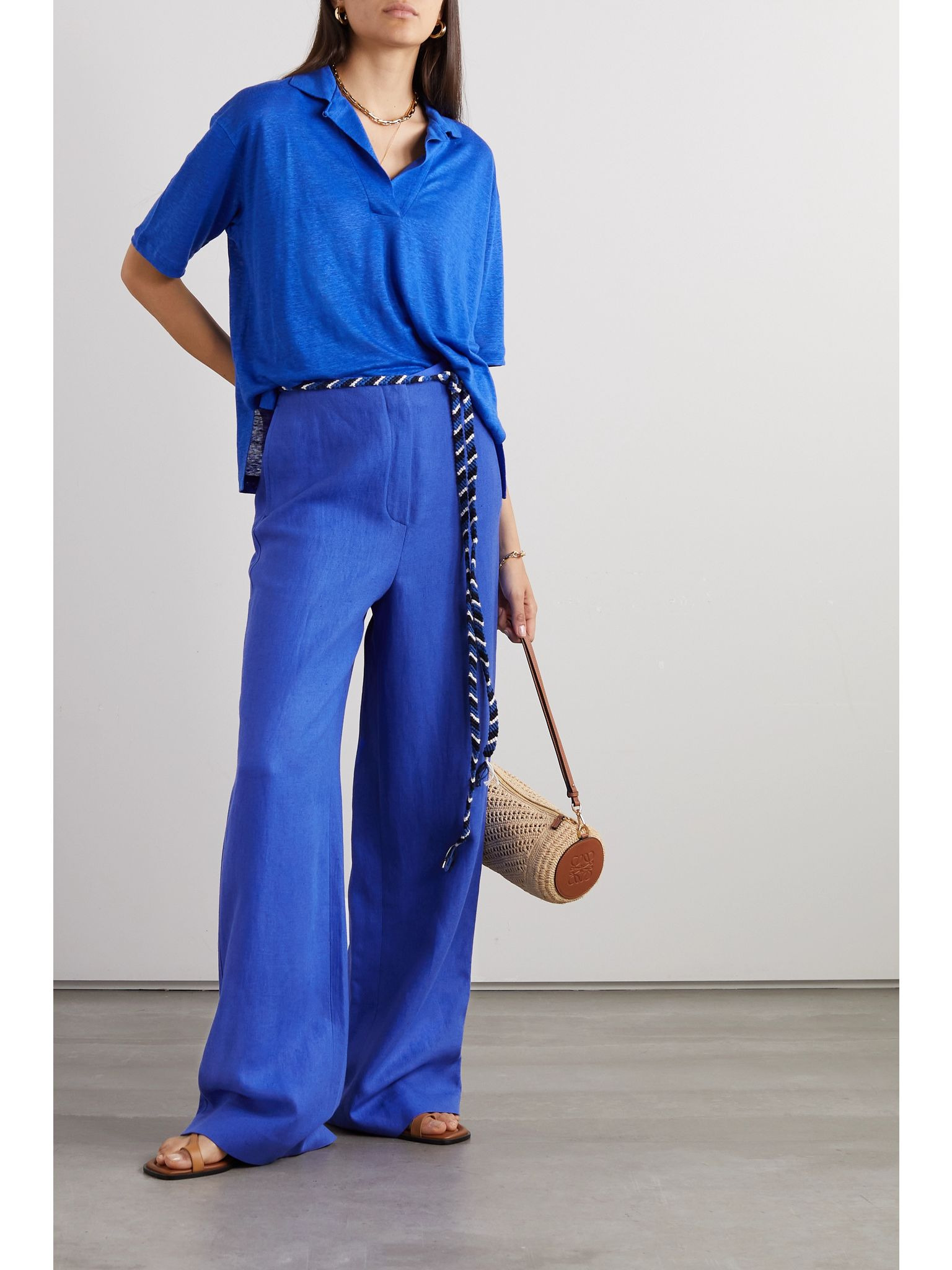 Antigua linen-twill wide-leg pants Blue - 2