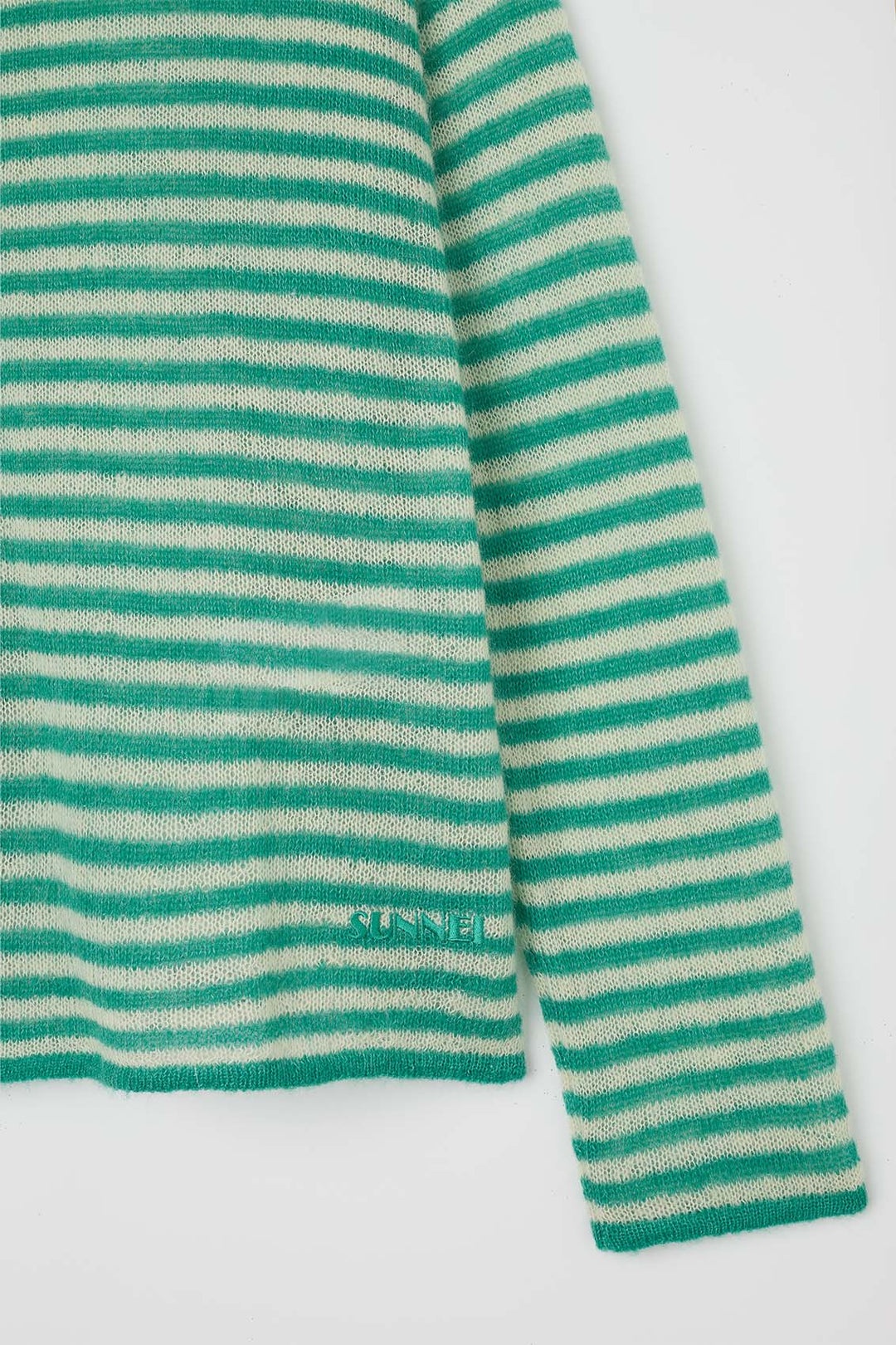 STIPED MOHAIR CARDIGAN / off white & jade green - 5