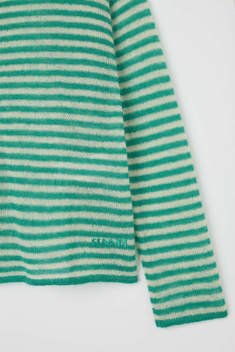SUNNEI STIPED MOHAIR CARDIGAN / off white & jade green outlook