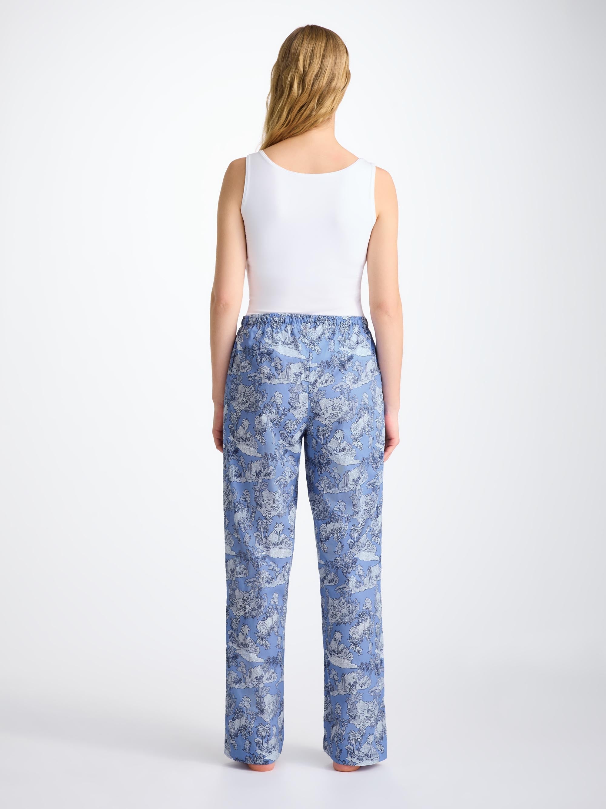 Women's Lounge Pants Cotton Batiste Blue Island Hopping Print - 4
