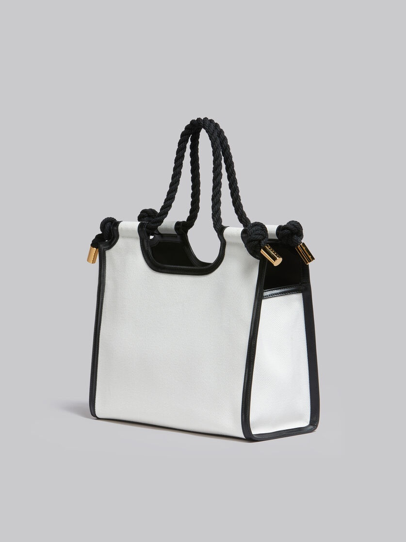 WHITE AND BLACK CANVAS MARCEL TOTE BAG - 3
