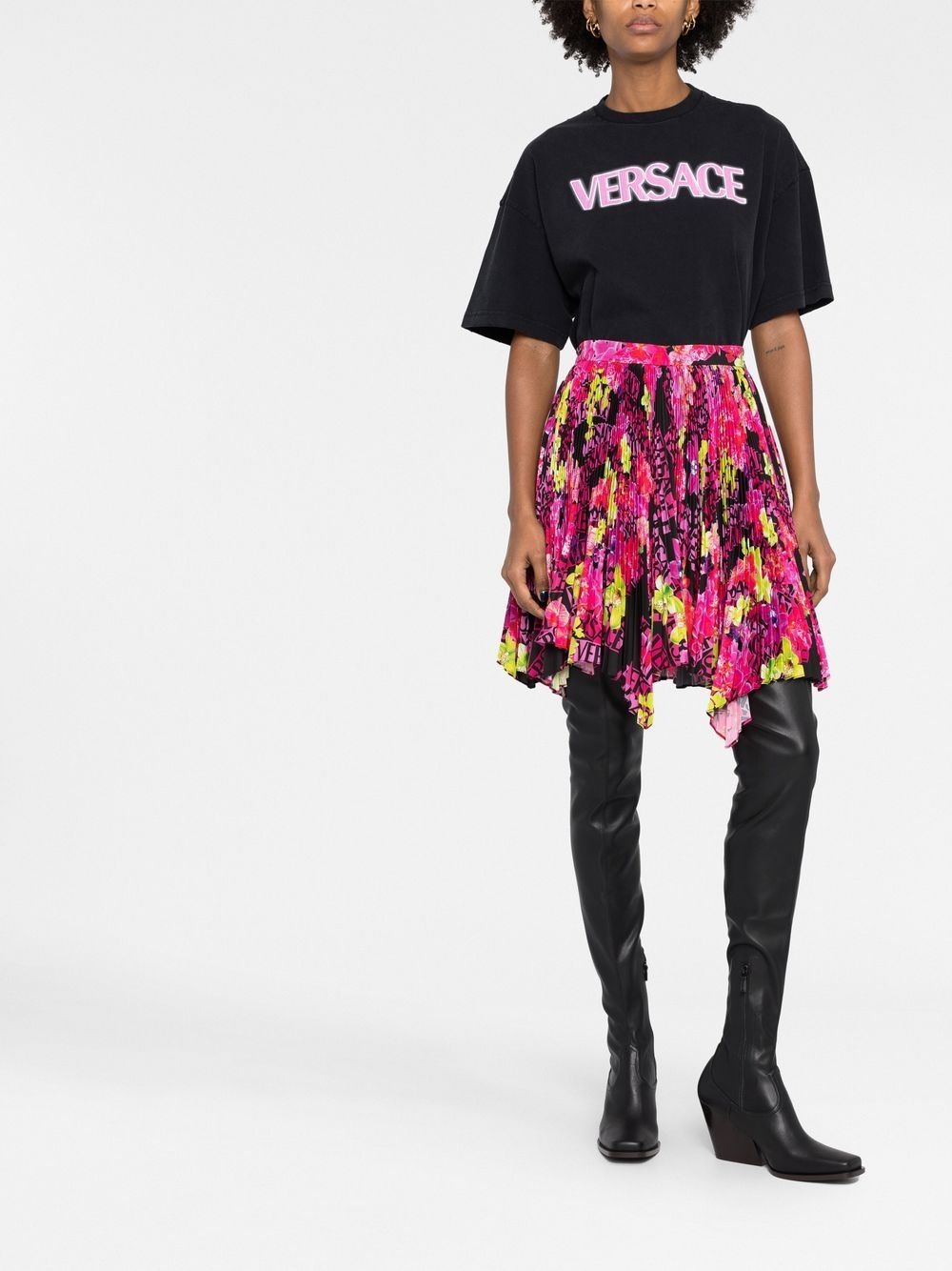 logo-print pleated asymmetric skirt - 2