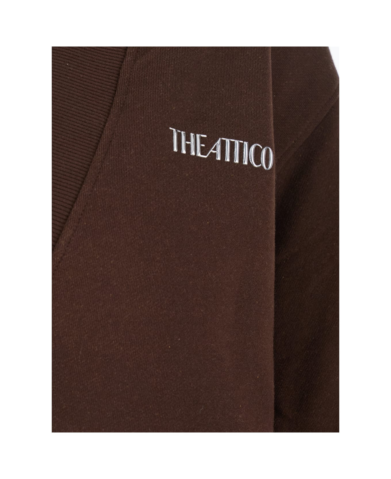 Brown Cropped Sweatshirt With V Neck And Logo Lettering On The Front In Cotton Woman - 3
