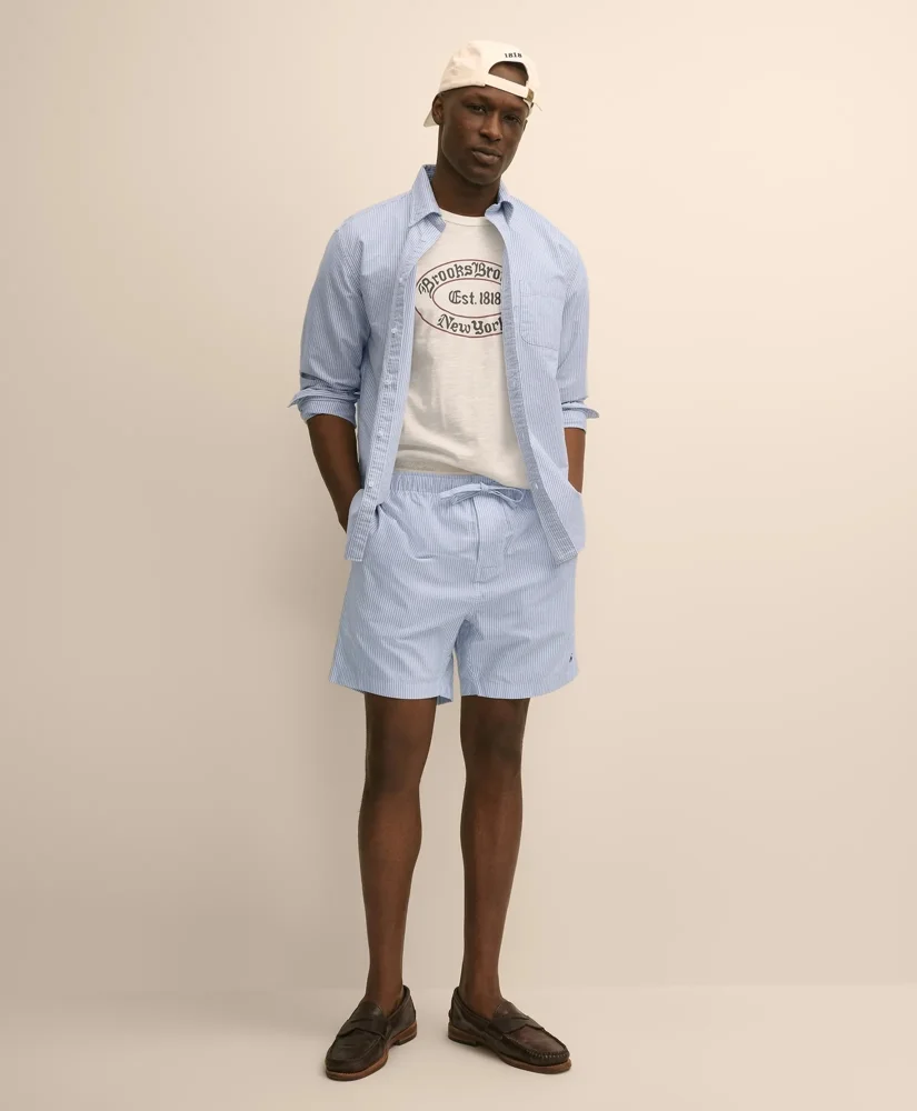 Cotton Oxford Stripe Lounge Shorts - 1
