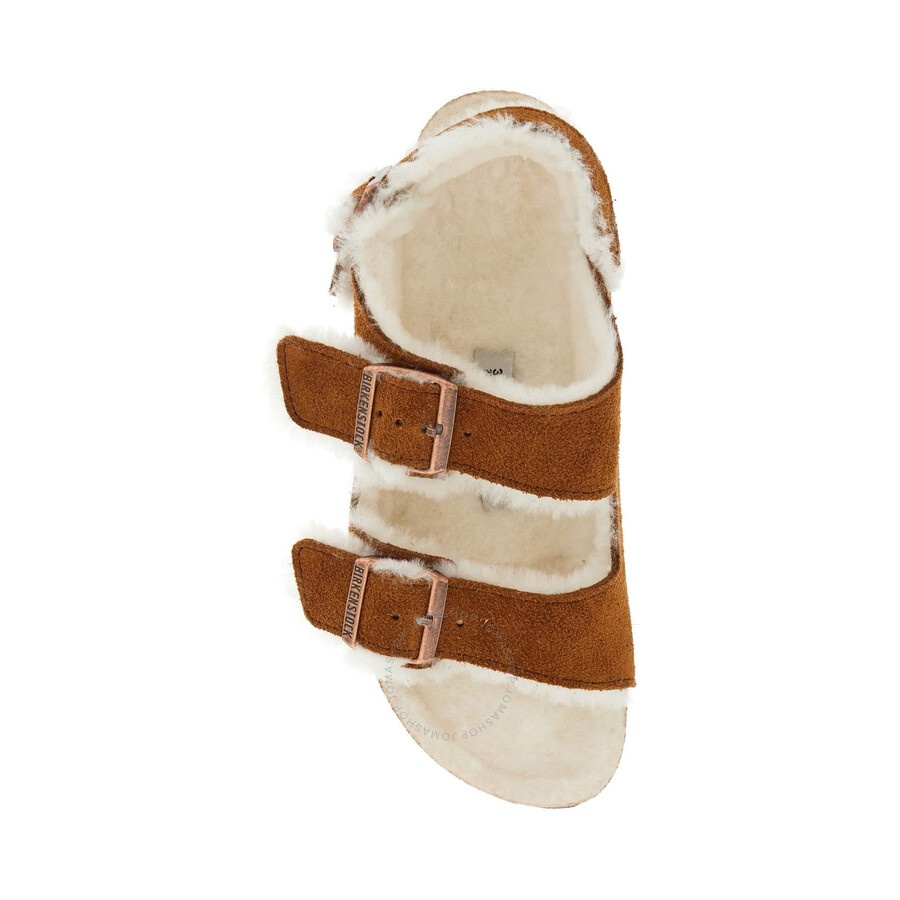 Birkenstock Ladies Mink Milano Suede Shearling Sandals - 3