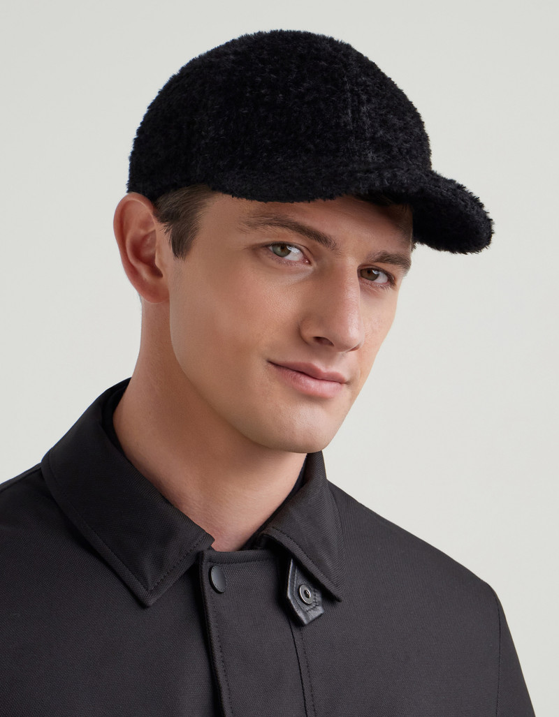 Canali BLACK WOOL/ALPACA BLEND BASEBALL CAP WITH ADJUSTABLE LEATHER CLOSURE outlook