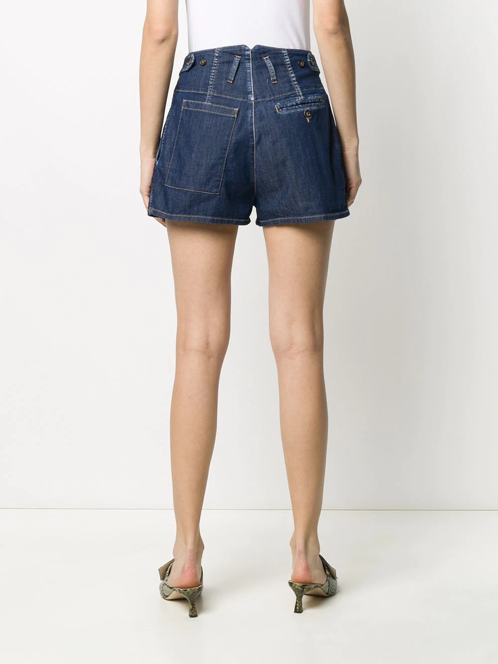 pleated denim shorts - 4