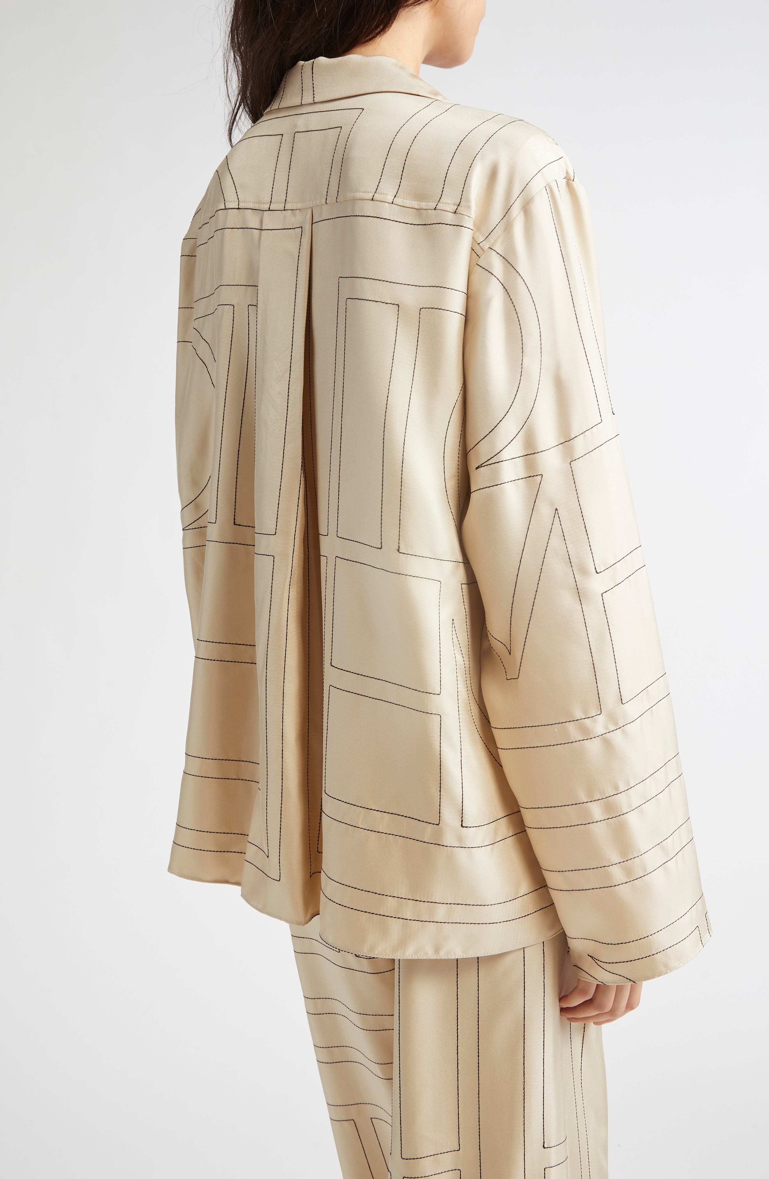 TOTEME Monogram Silk Pajama Top in Ivory Monogram at Nordstrom - 3