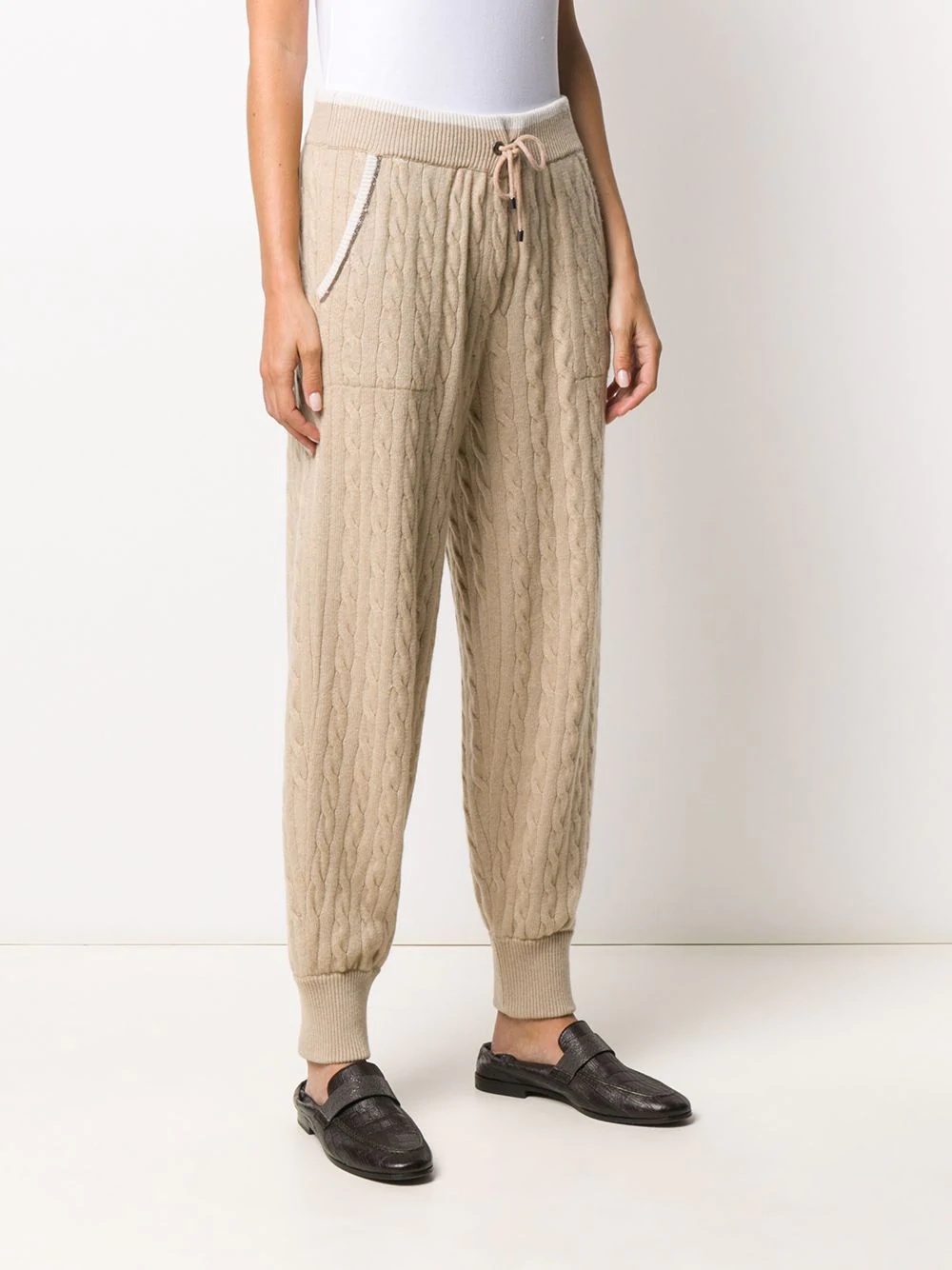 drawstring cable knit trousers - 3