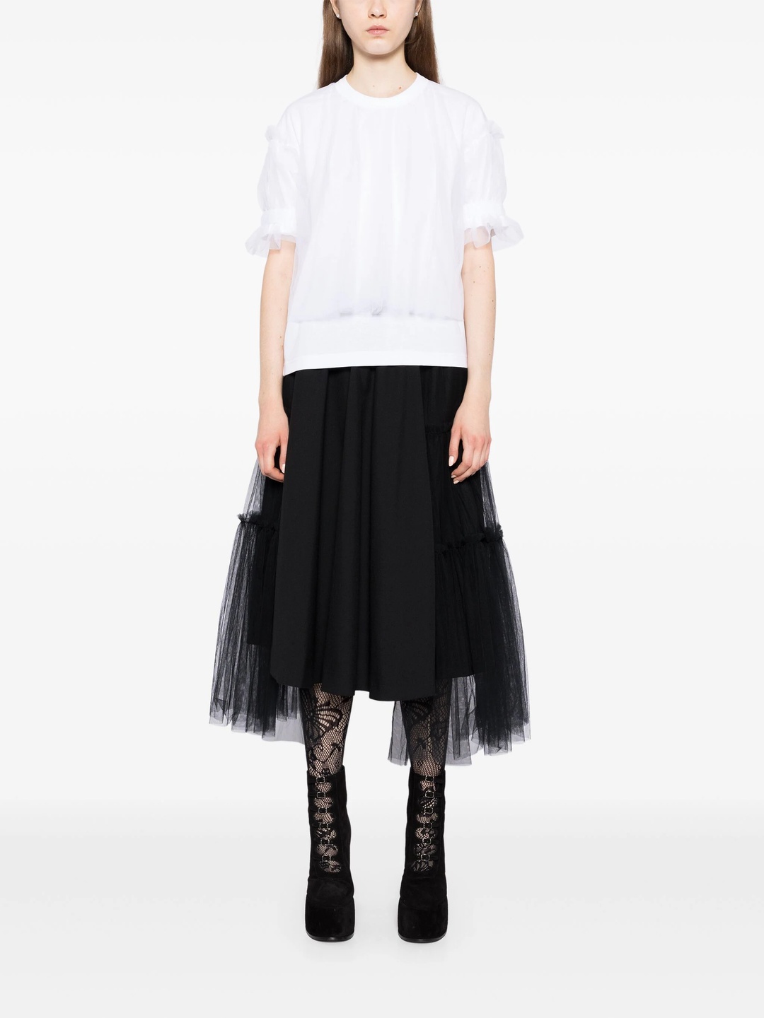 Cotton Ponte X Nylon Tulle Tee - 2