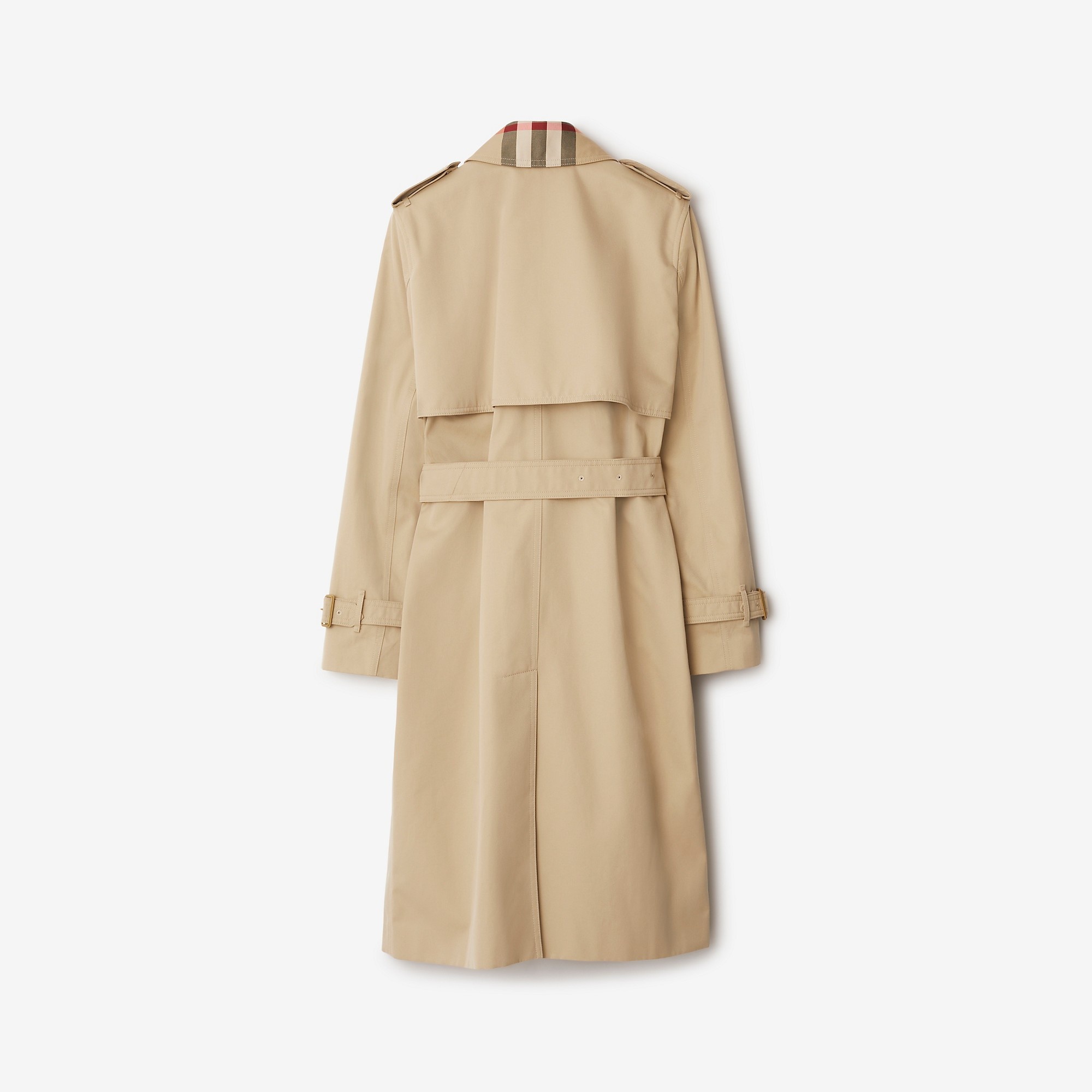 Long Check Collar Gabardine Trench Coat - 5