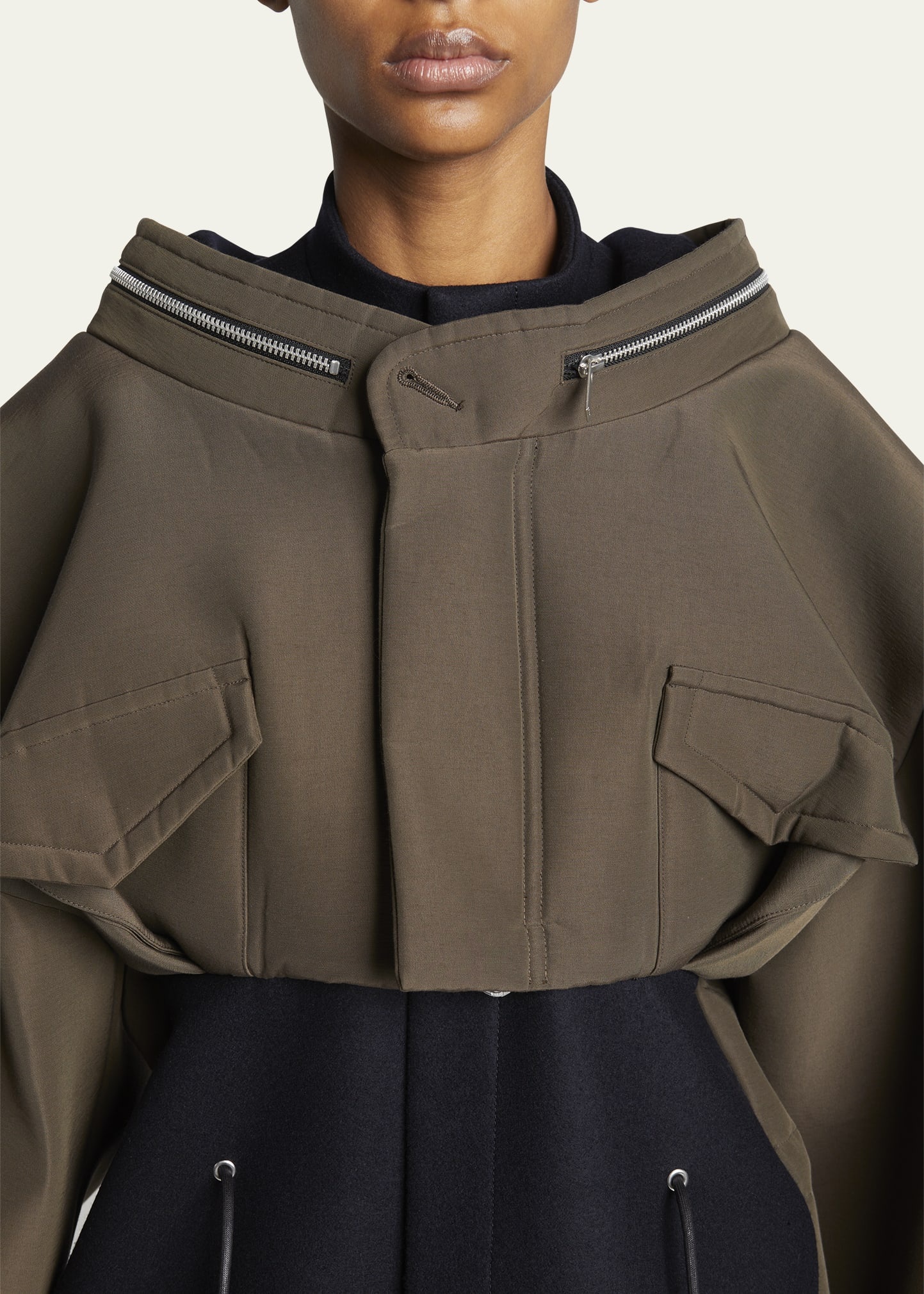 【sacai】グレー レイヤード ミディアムドレス sacai Layered Colorblock Zipper Wool Mini Jacket Dress
