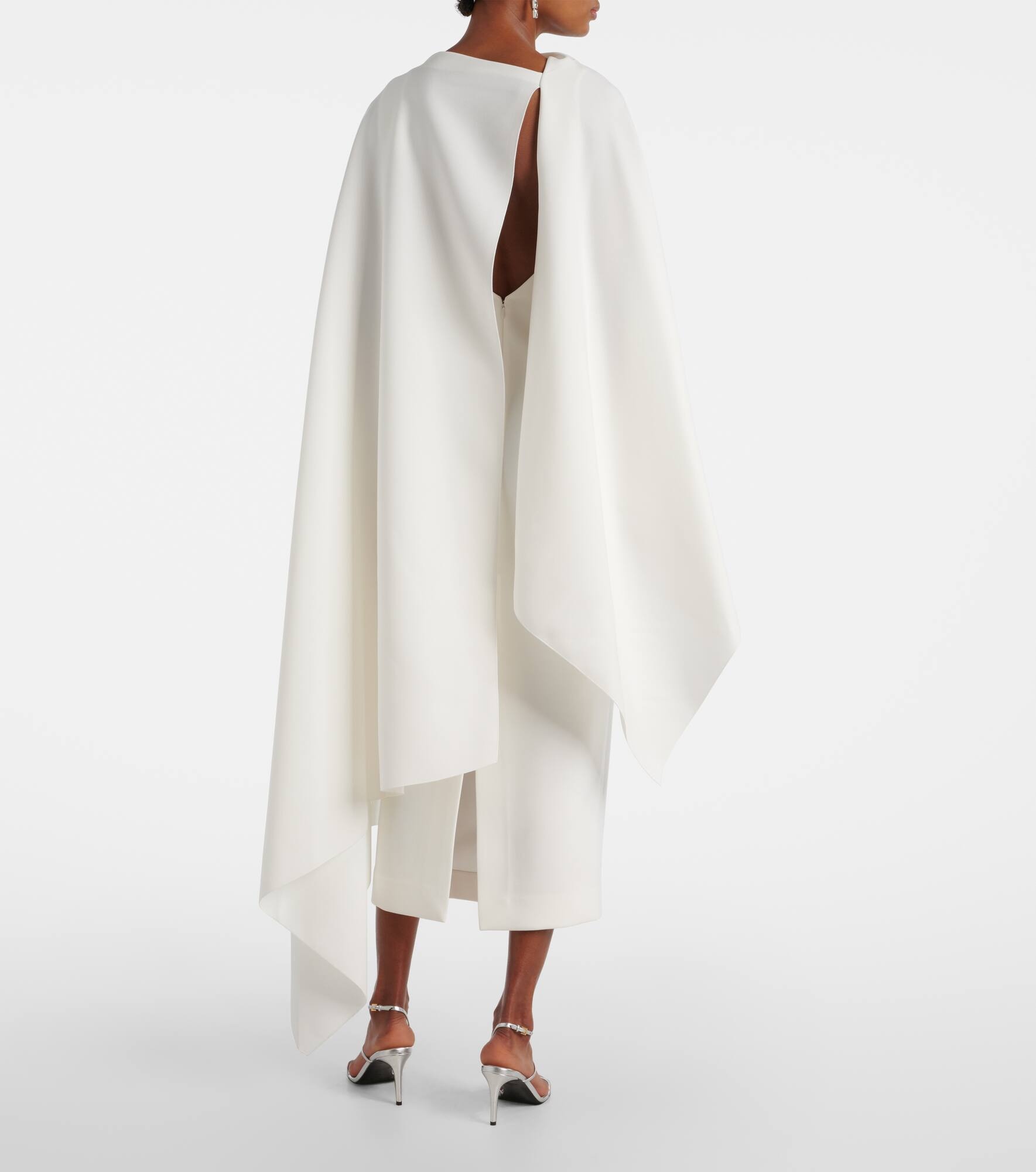 Bridal Demetria caped crêpe midi dress - 3