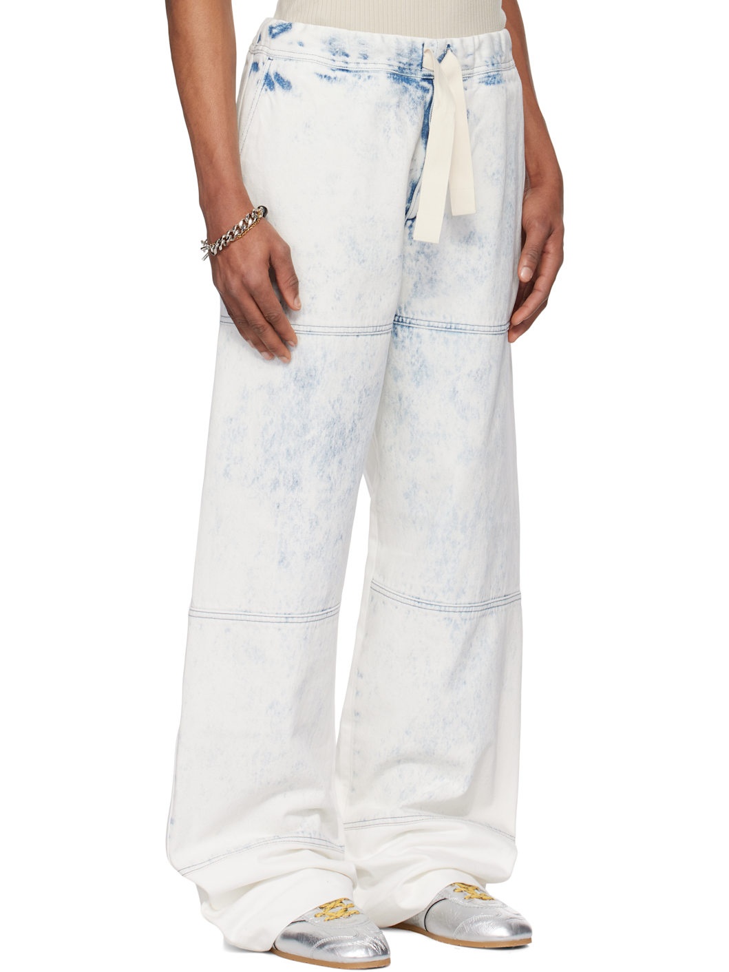 White & Blue Drawstring Jeans - 2